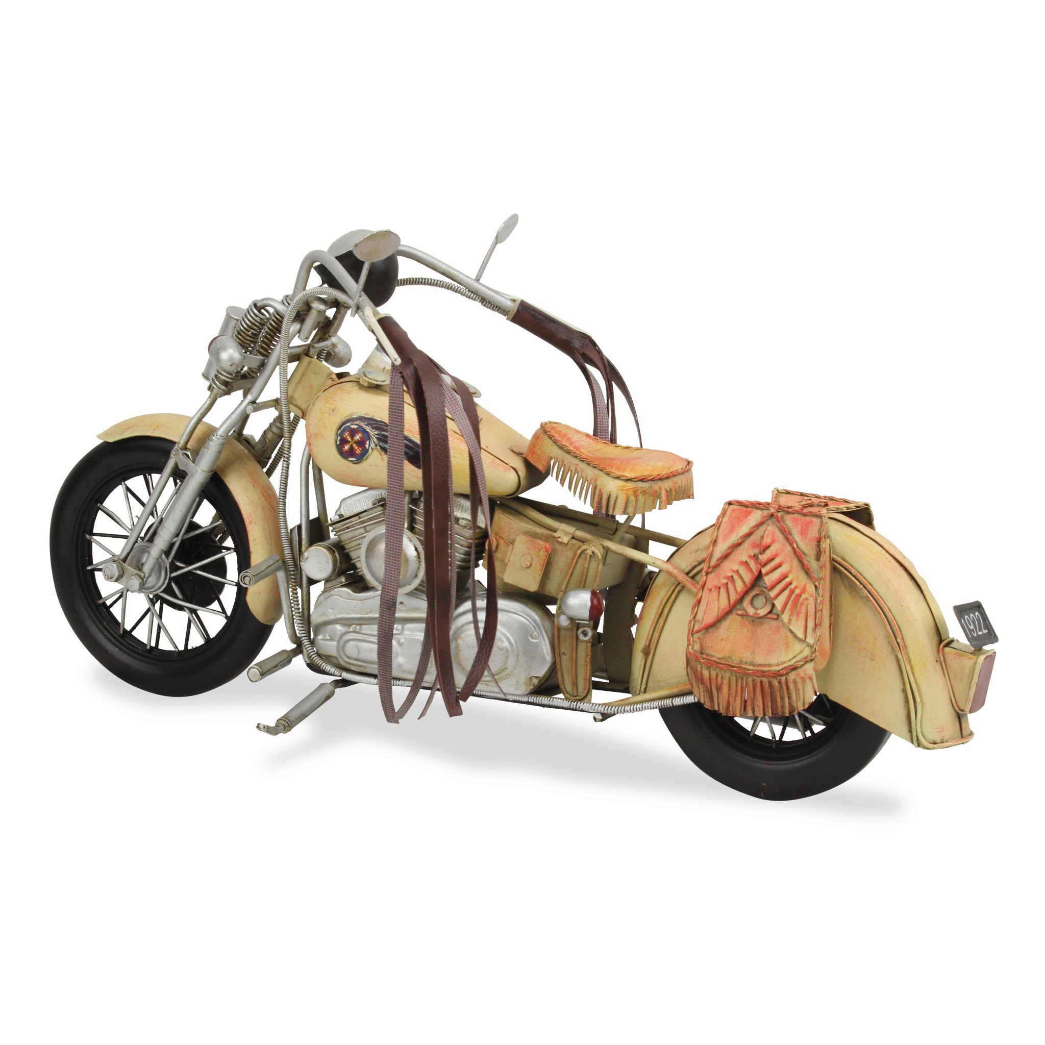 9" Cream Metal Hand Painted Model Motorcycle