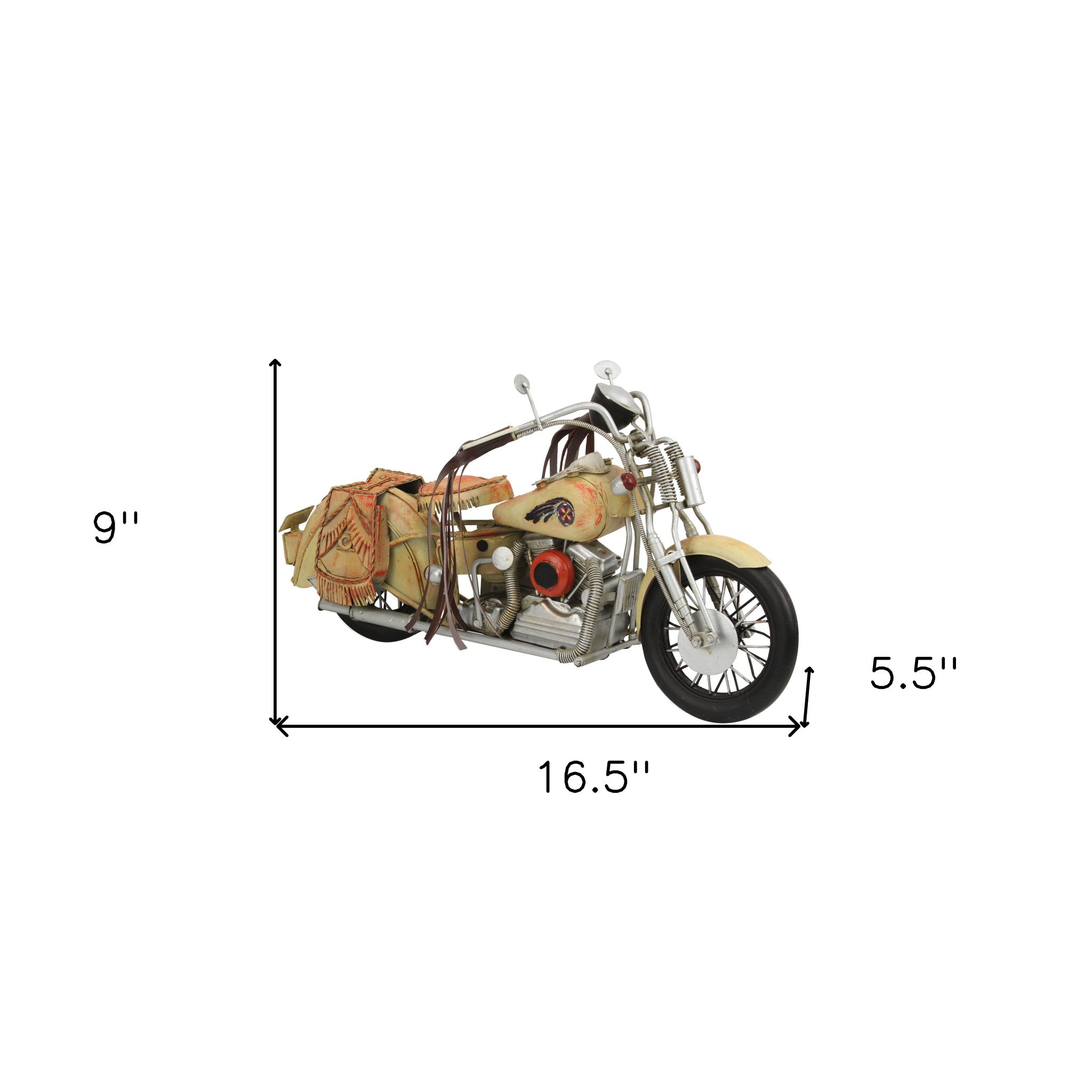 9" Cream Metal Hand Painted Model Motorcycle