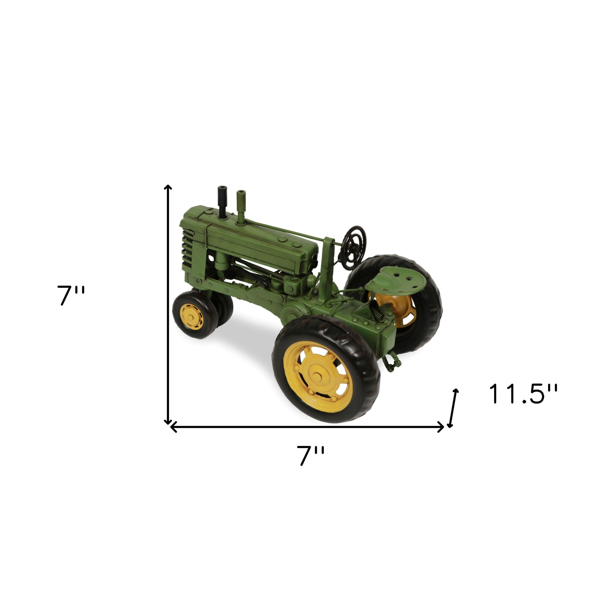 7" Green and Black Metal Hand Painted Model Tractor