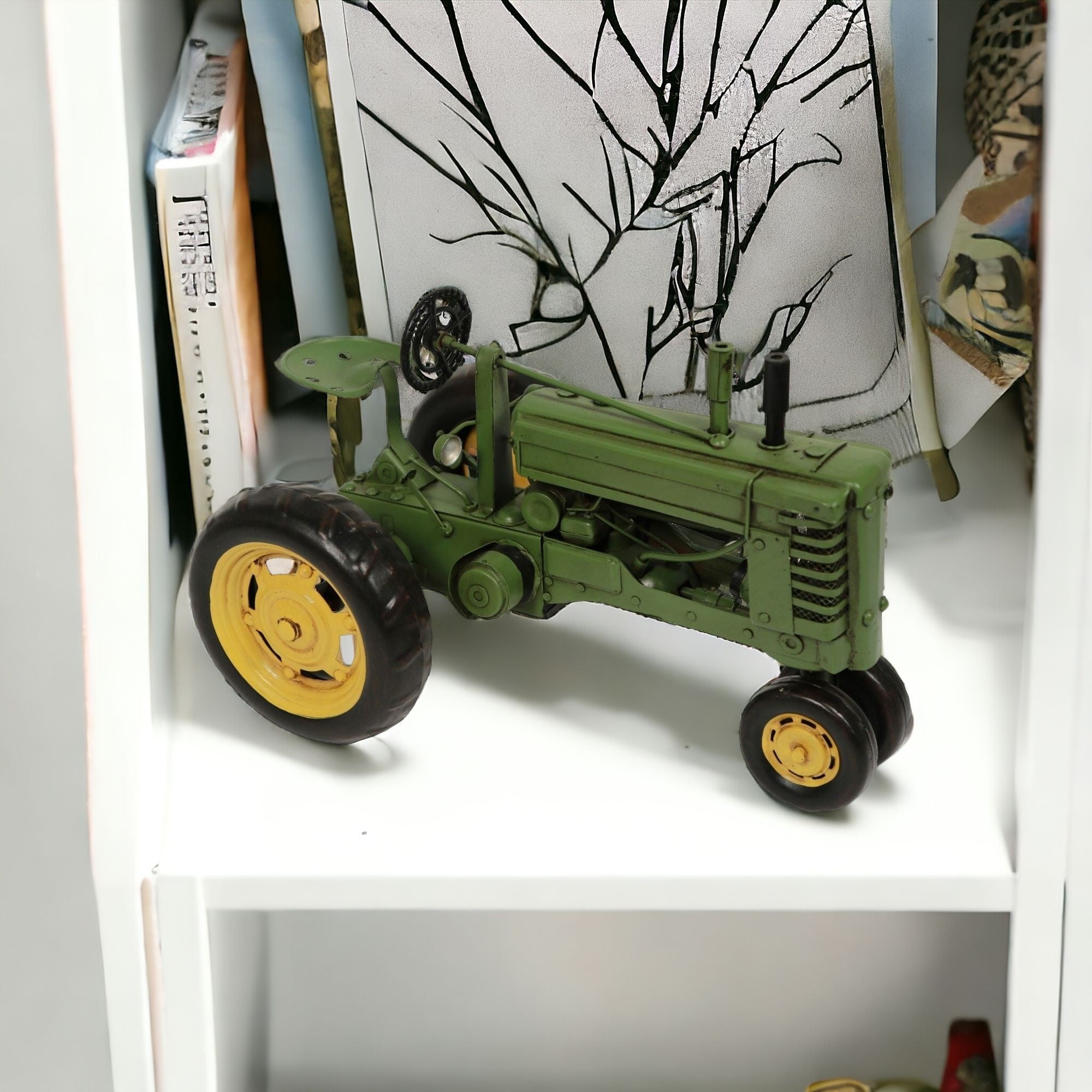 7" Green and Black Metal Hand Painted Model Tractor