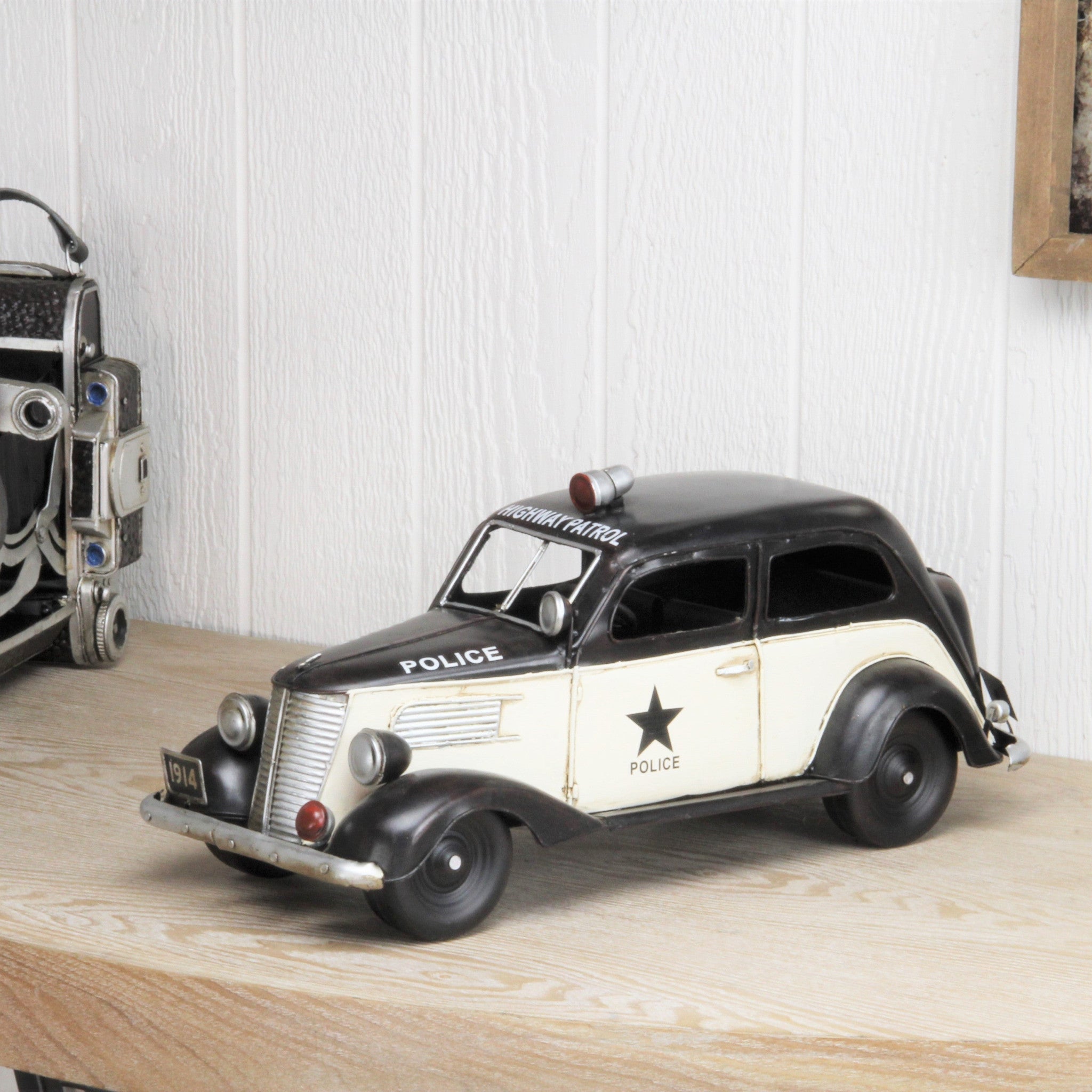 7" Black and White Metal Hand Painted Model Car