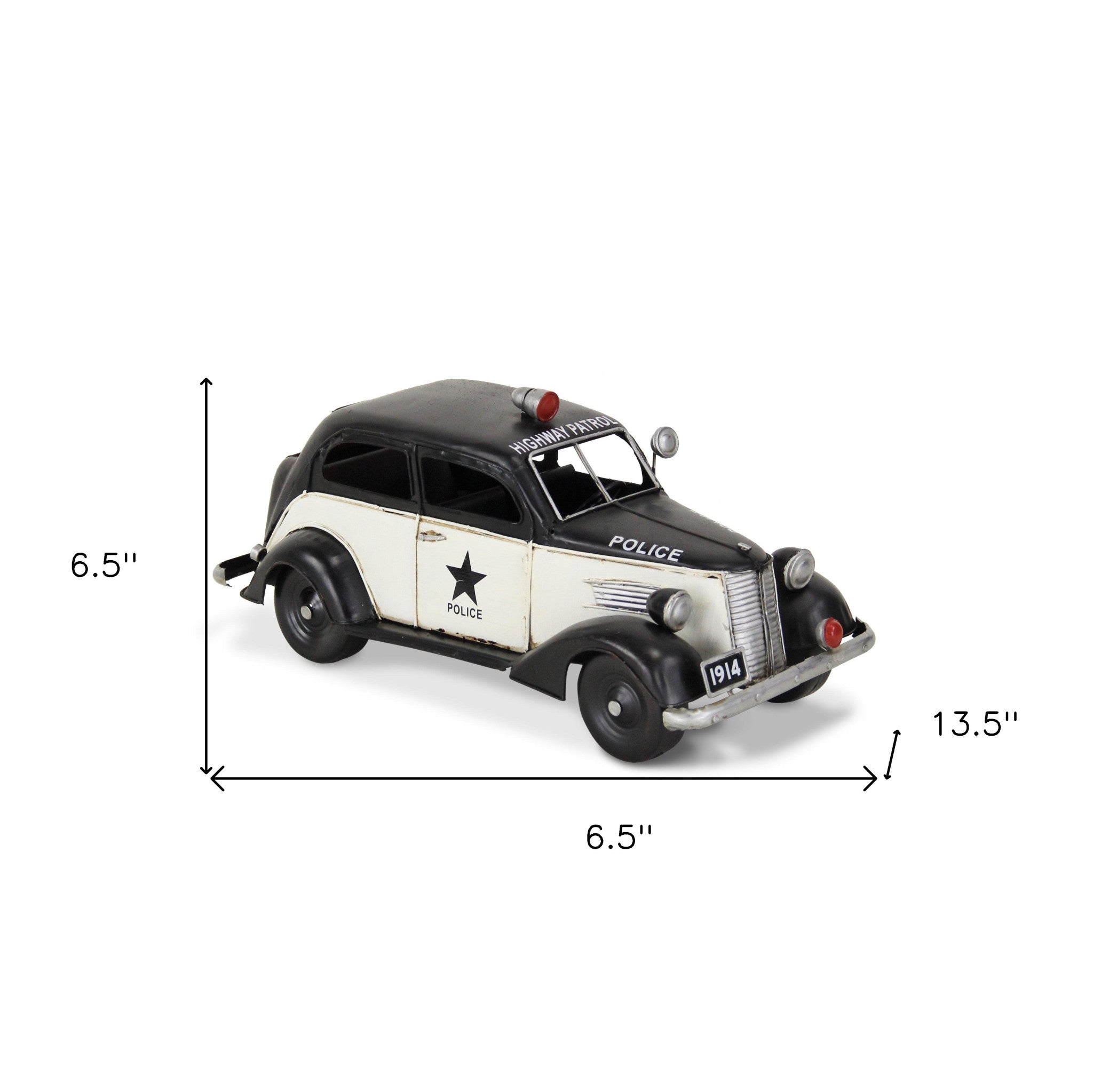 7" Black and White Metal Hand Painted Model Car