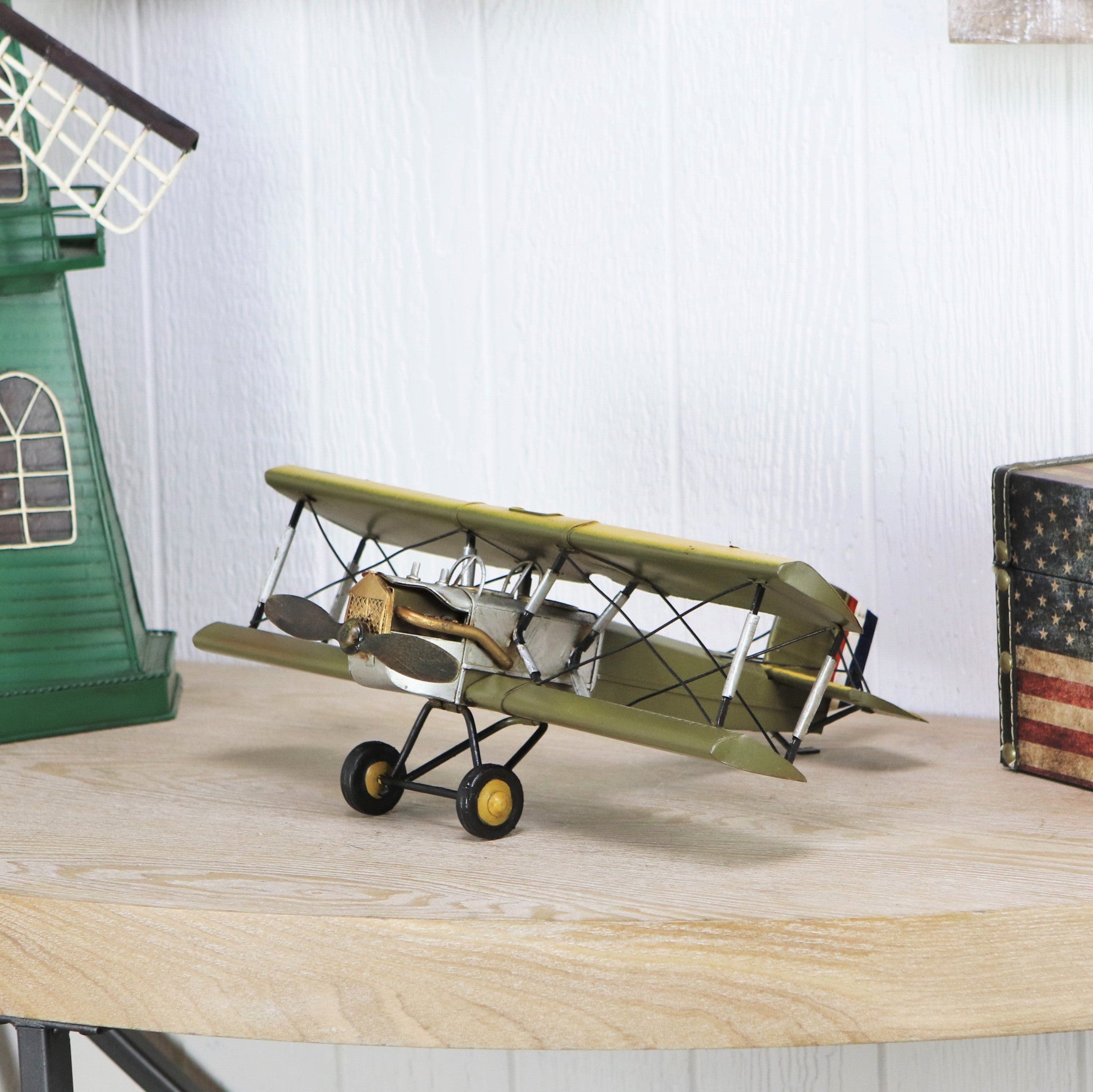 6" Yellow and Green Metal Hand Painted Model Airplane