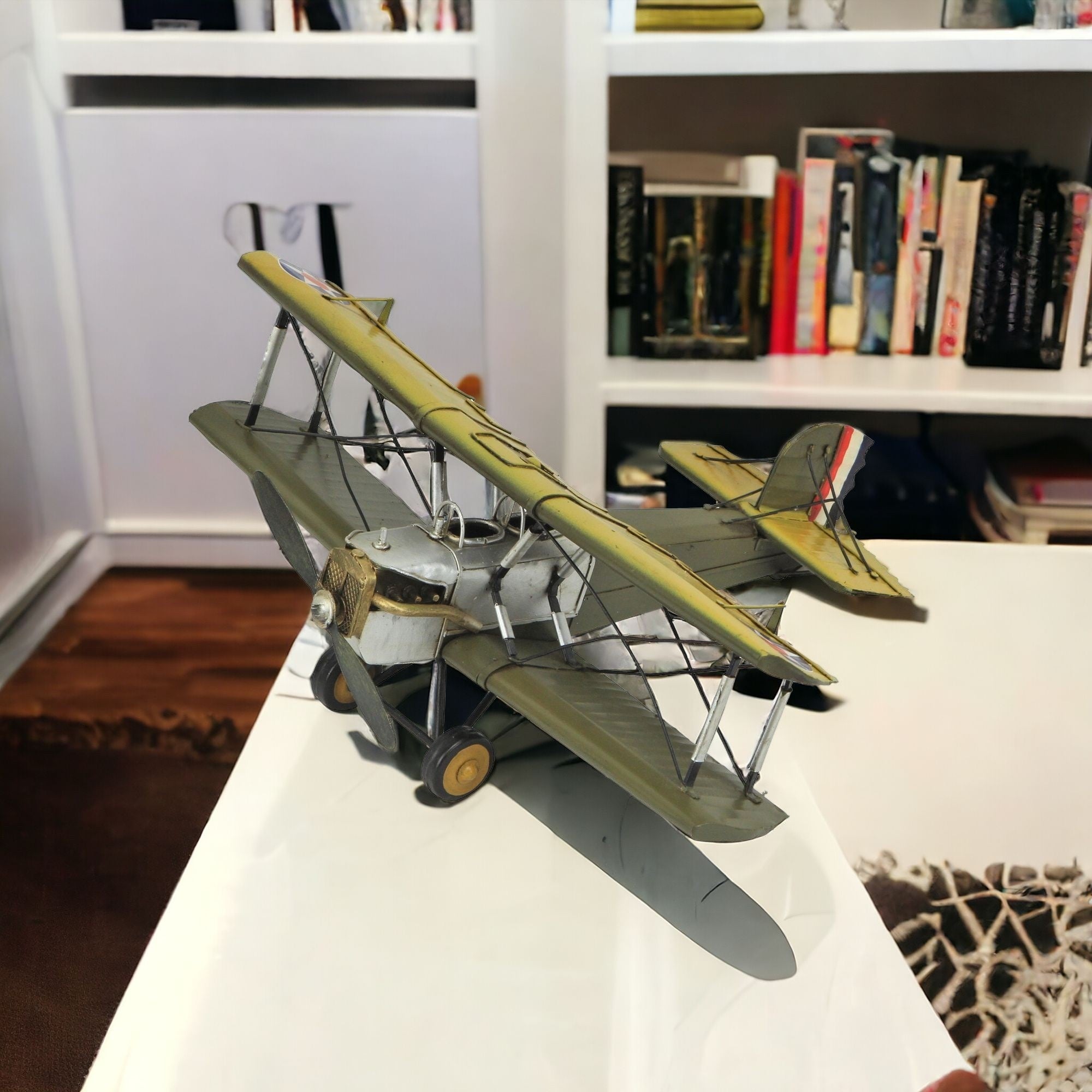 6" Yellow and Green Metal Hand Painted Model Airplane