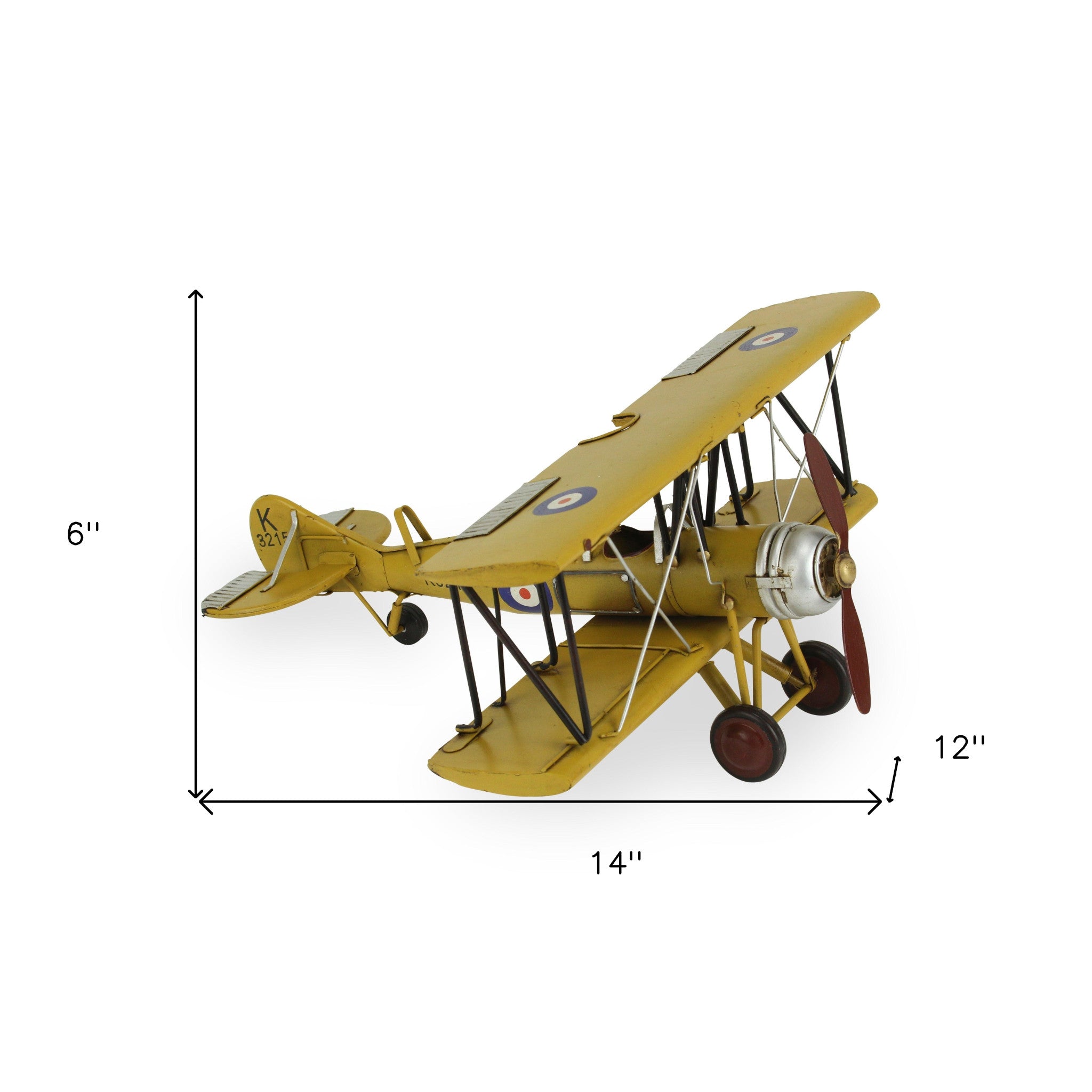 6" Yellow and Black Metal Hand Painted Model Airplane