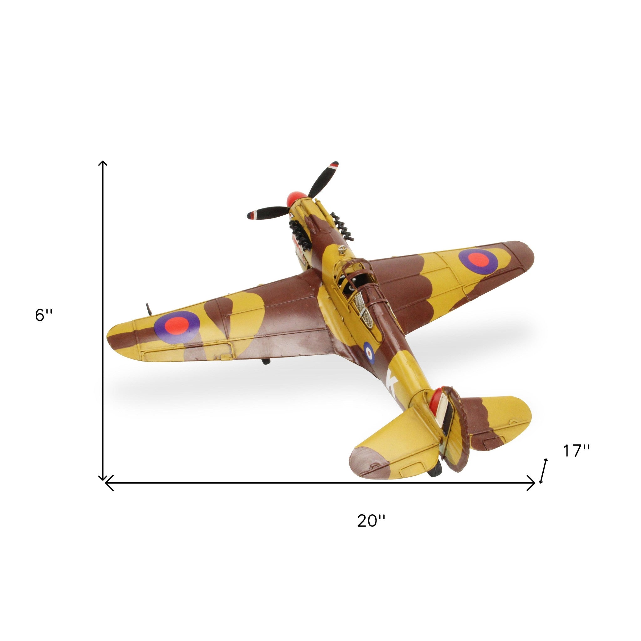 6" Yellow and Brown Metal Hand Painted Model Airplane