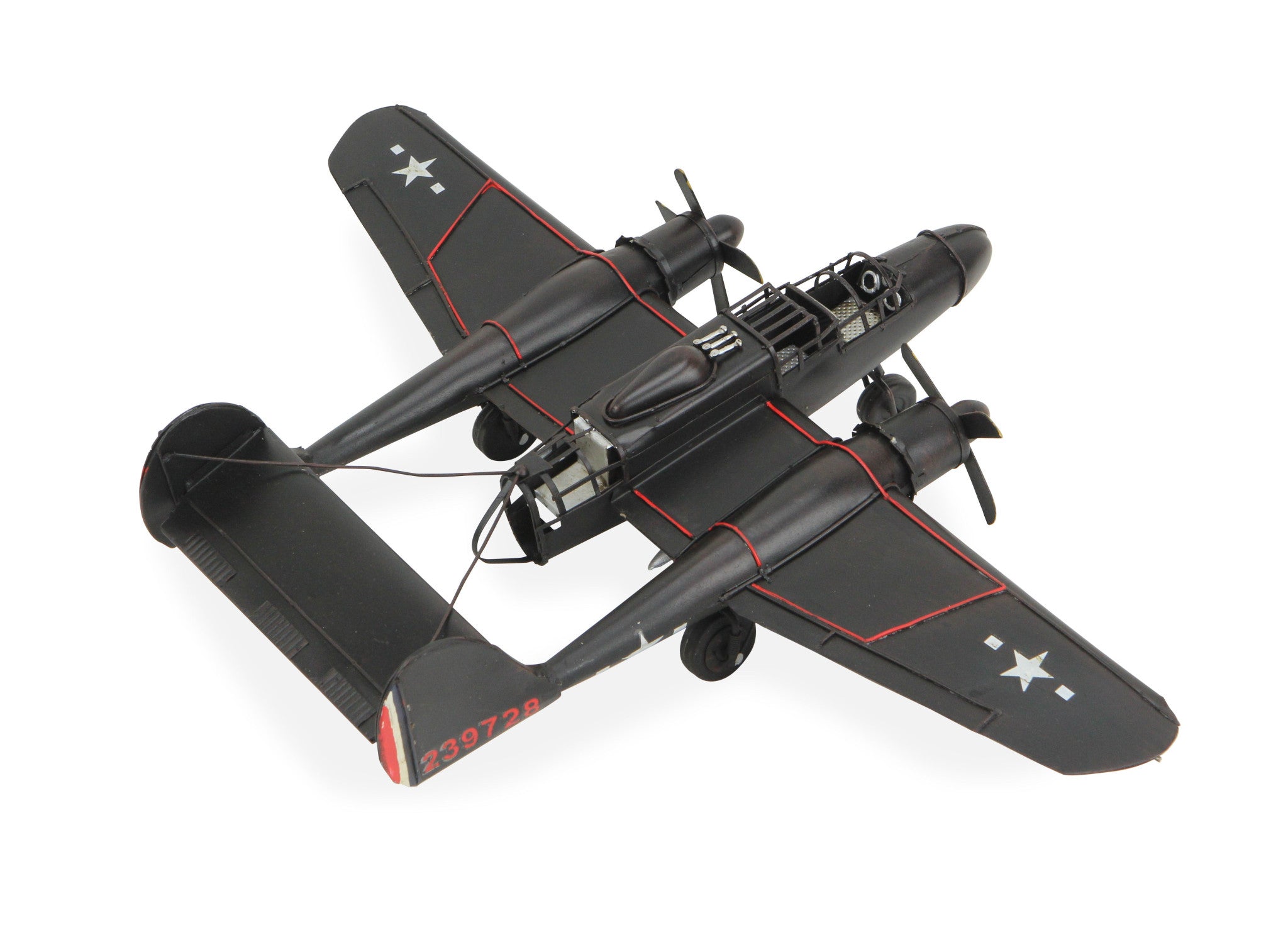 4" Black and Red Metal Hand Painted Model Airplane