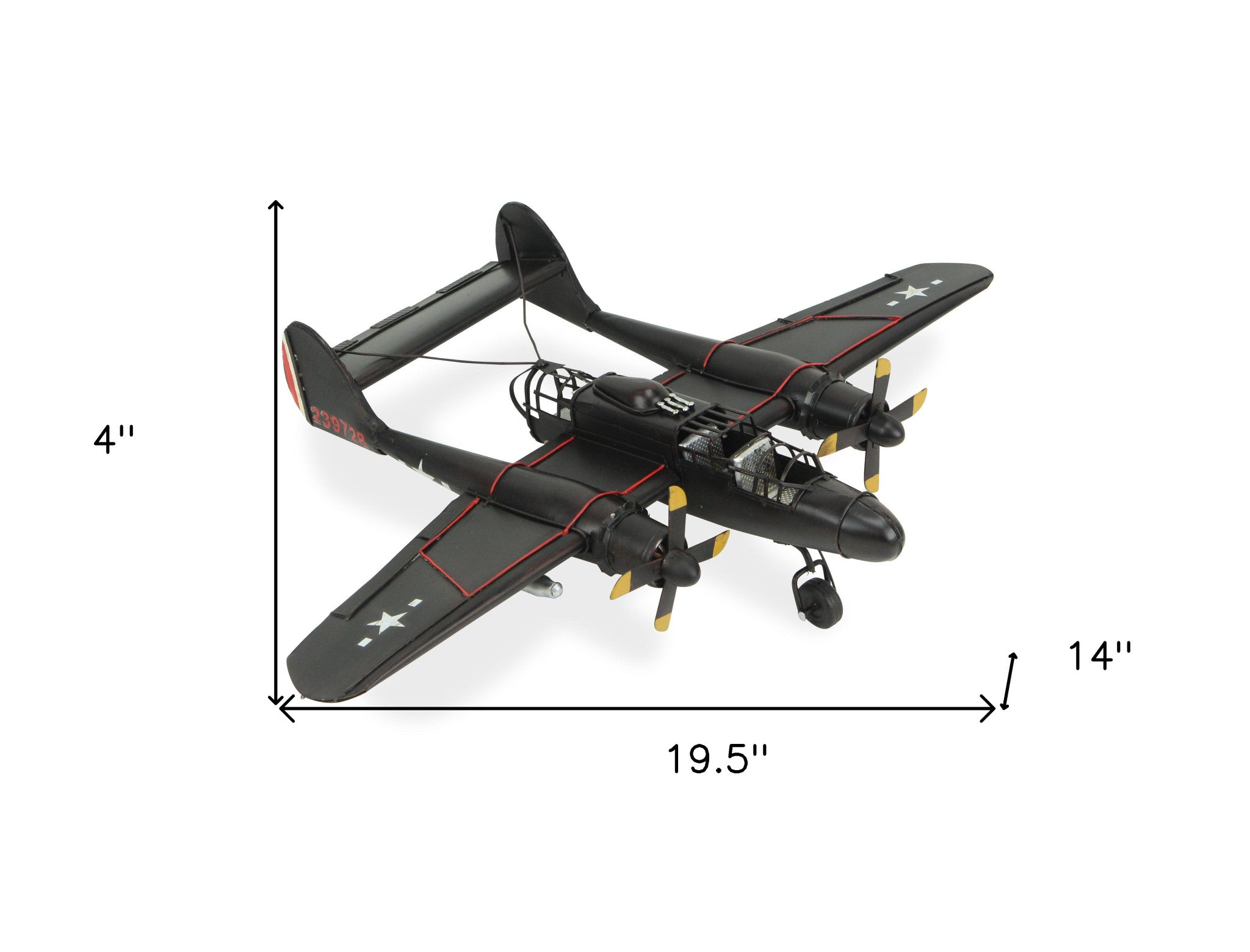 4" Black and Red Metal Hand Painted Model Airplane