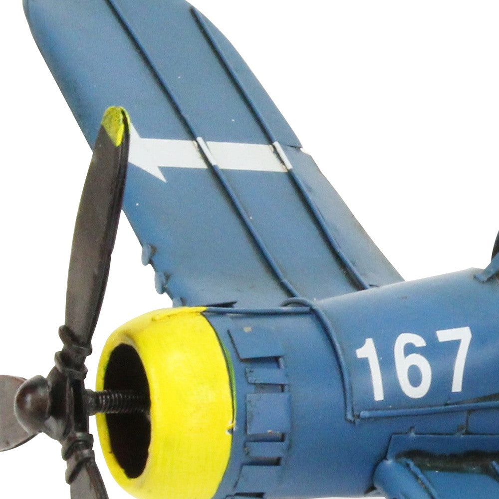 5" Blue and Yellow Metal Hand Painted Model Airplane