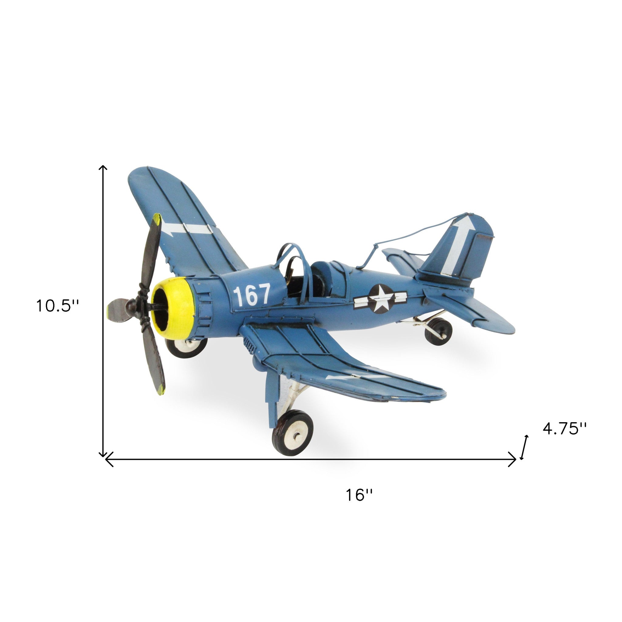 5" Blue and Yellow Metal Hand Painted Model Airplane