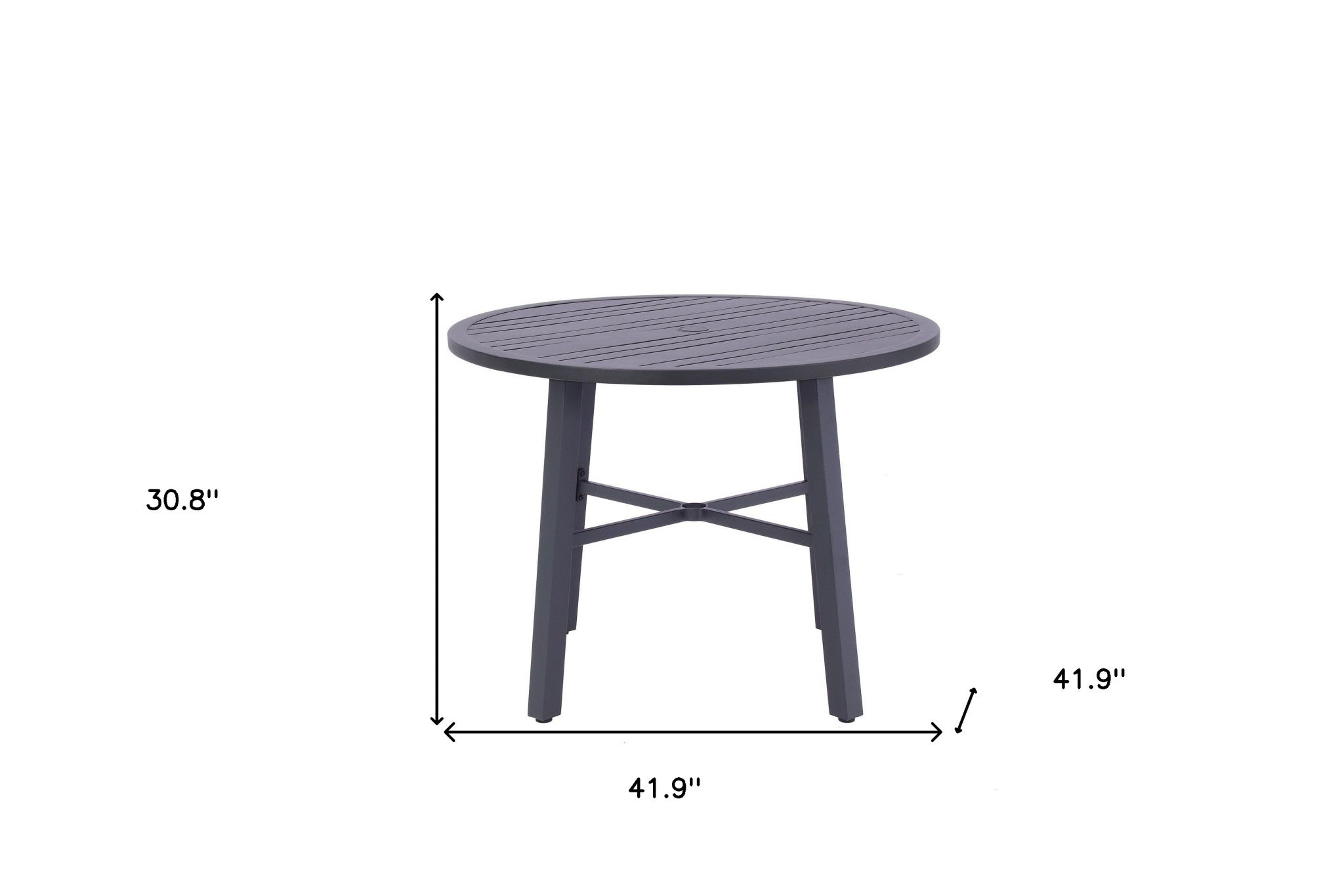 42" Black Rounded Metal Outdoor Dining Table With Umbrella Hole