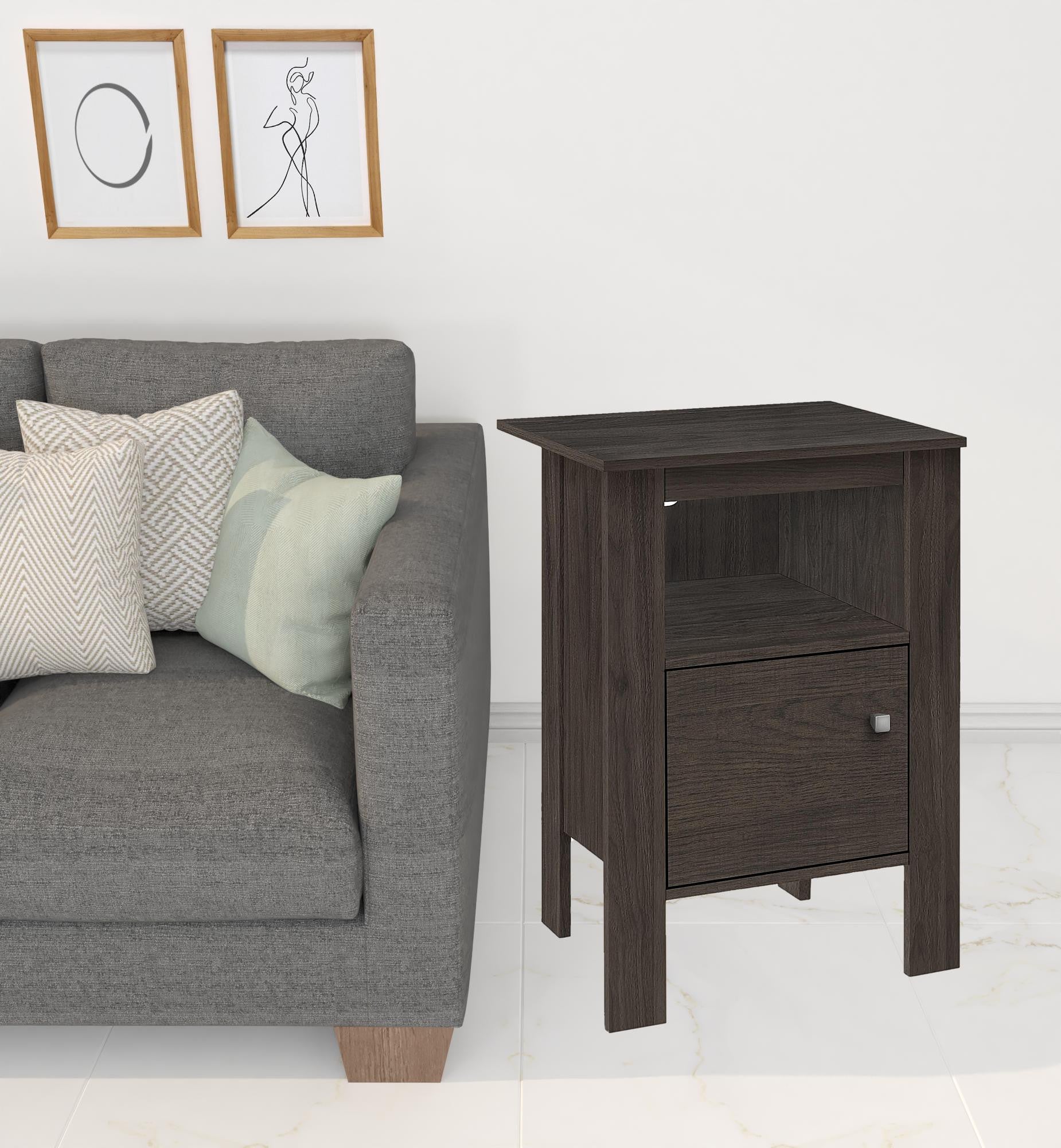 24" Brown Nightstand with Cabinet Storage