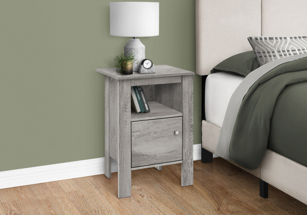 24" Gray Faux Wood Nightstand With Storage