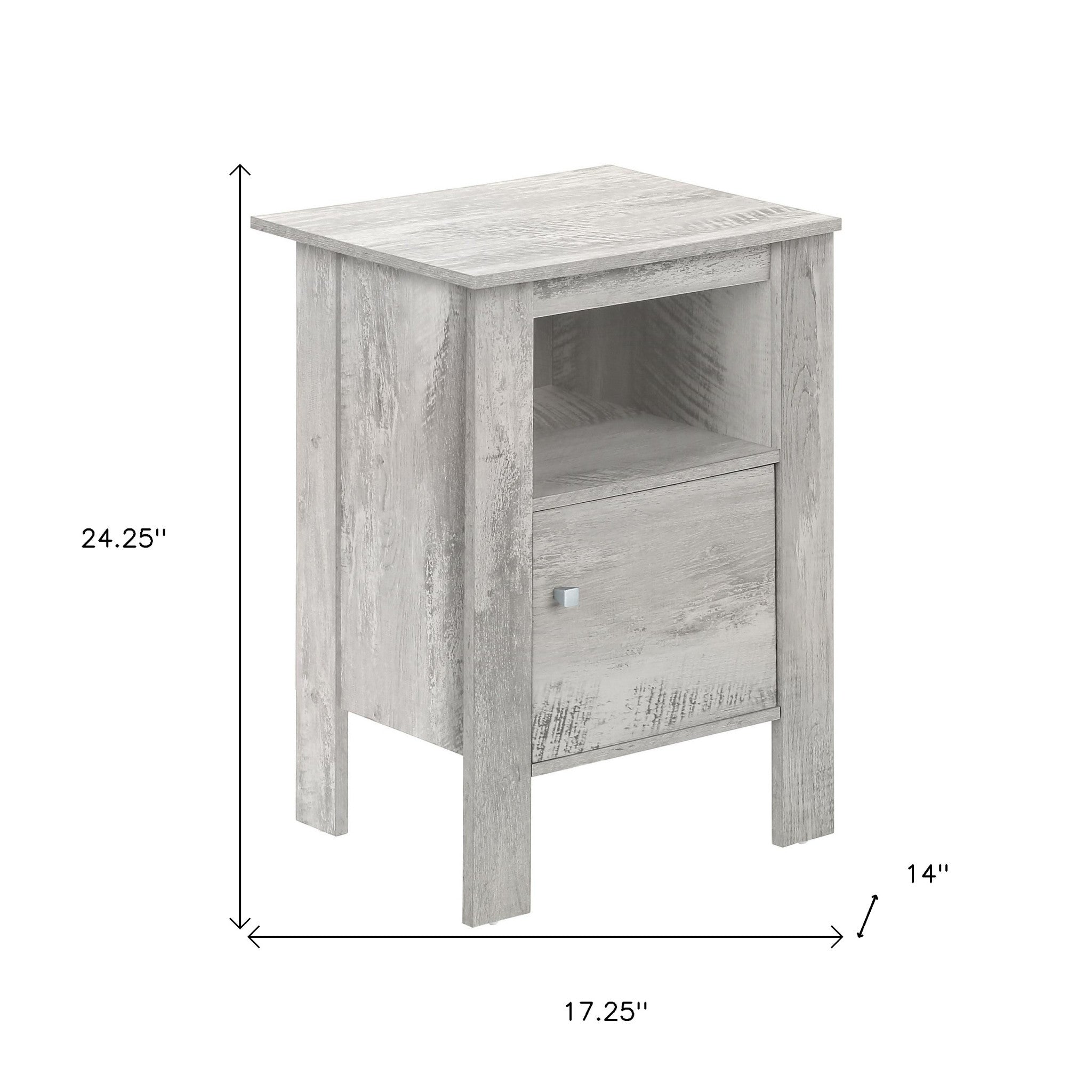 24" Gray Faux Wood Nightstand With Storage