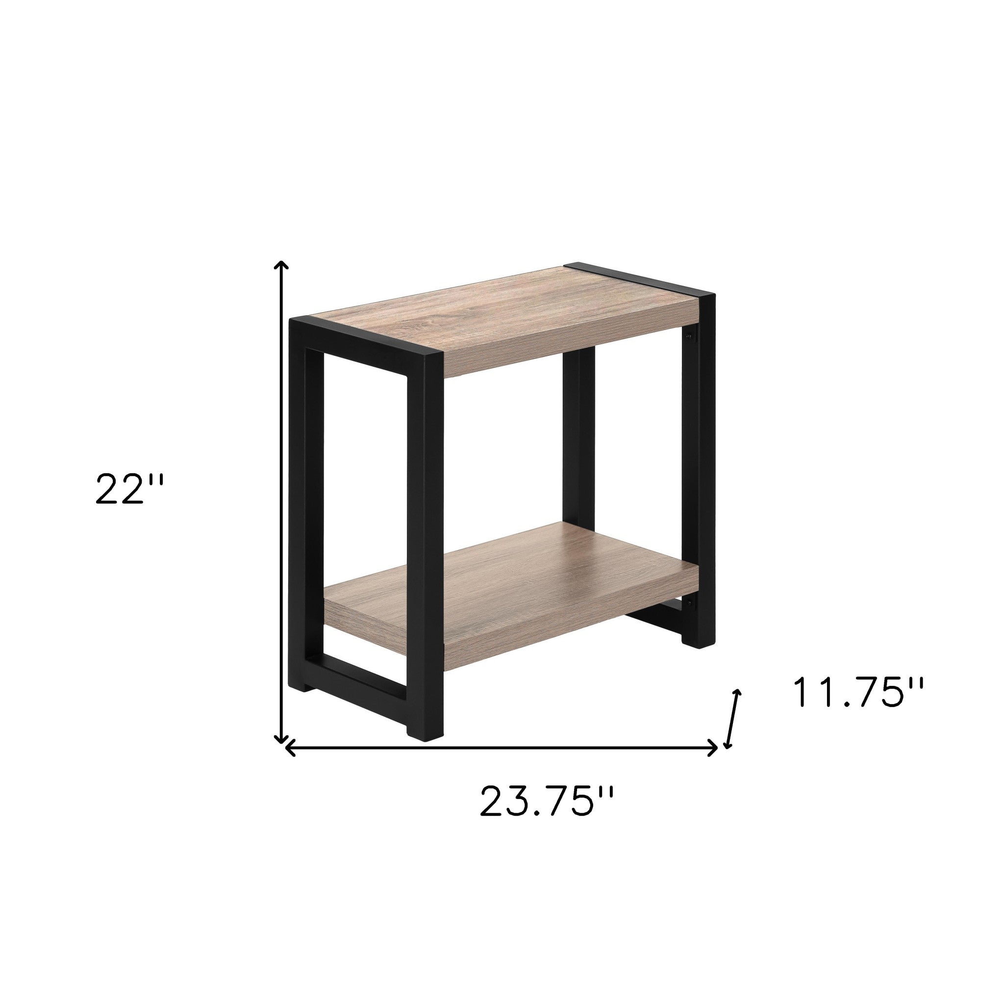 22" Black And Dark Taupe End Table With Shelf