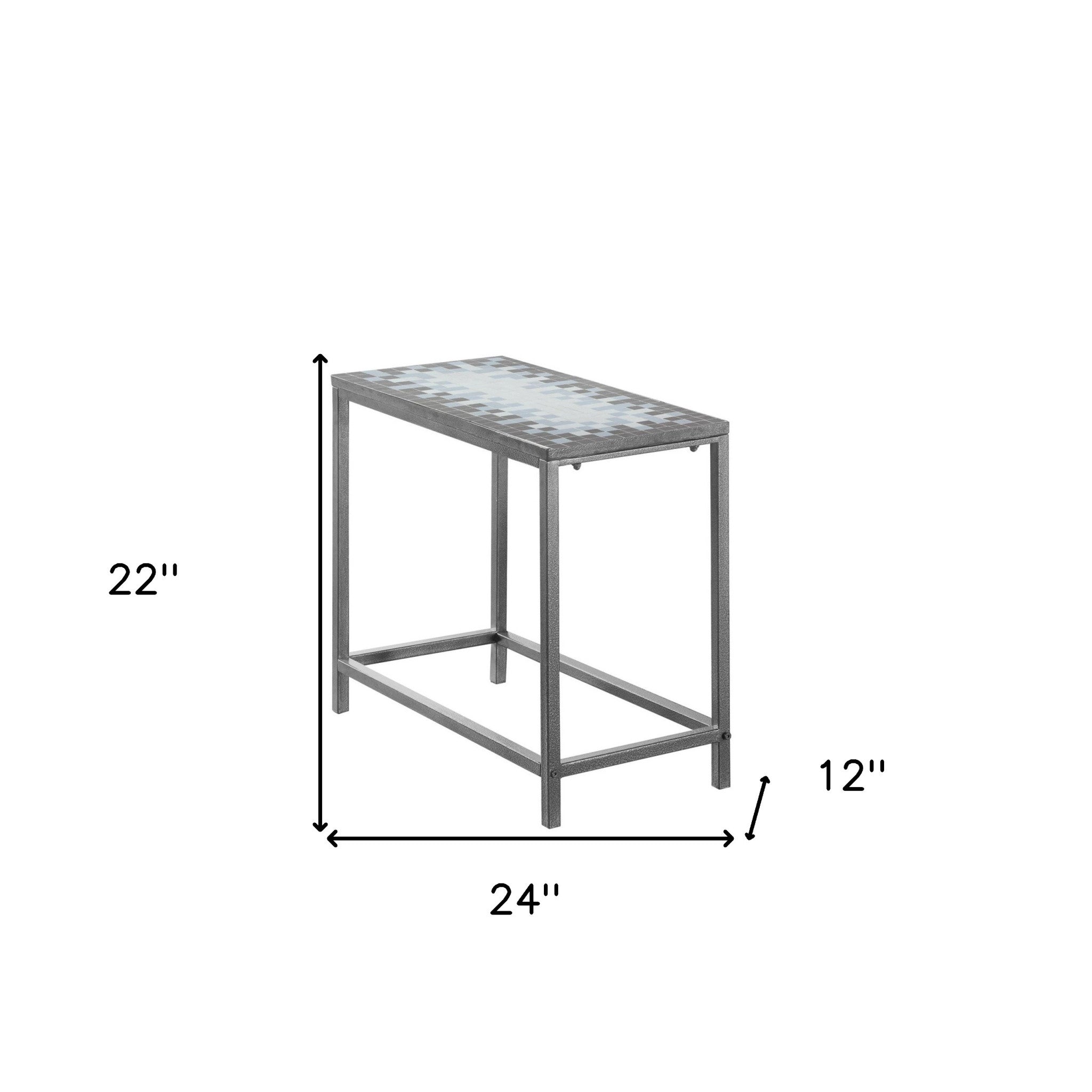 22" Gray And White Tile End Table