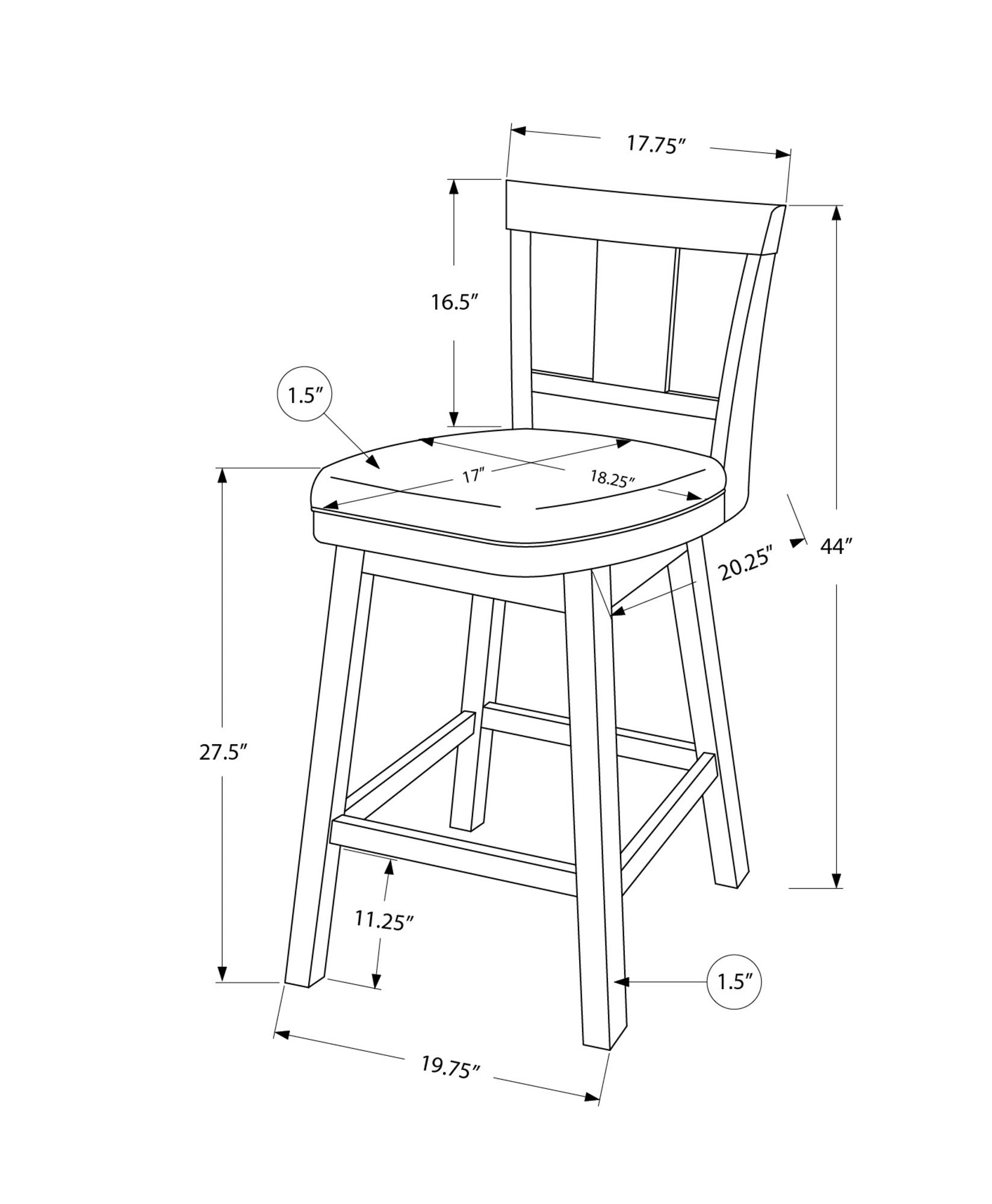 28" Espresso Solid Wood Bar Height Bar Chair