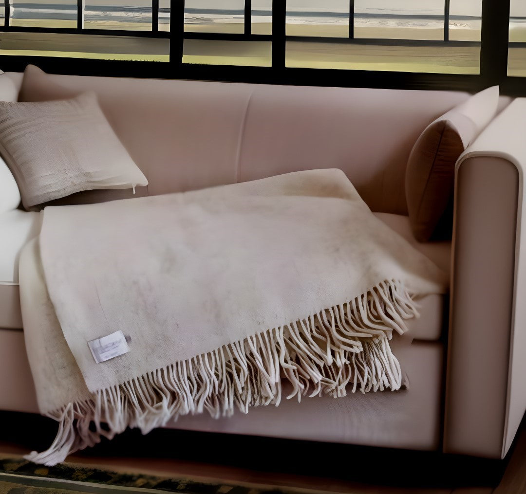 Natural Woven Wool Solid Color Reversable Throw