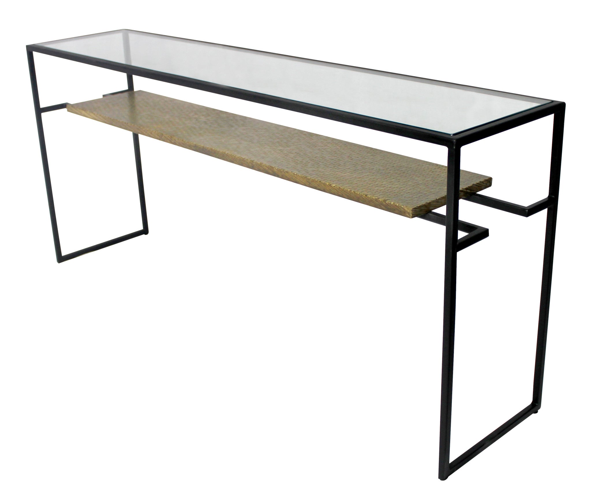 72" Clear and Black Glass Sled Console Table With Storage
