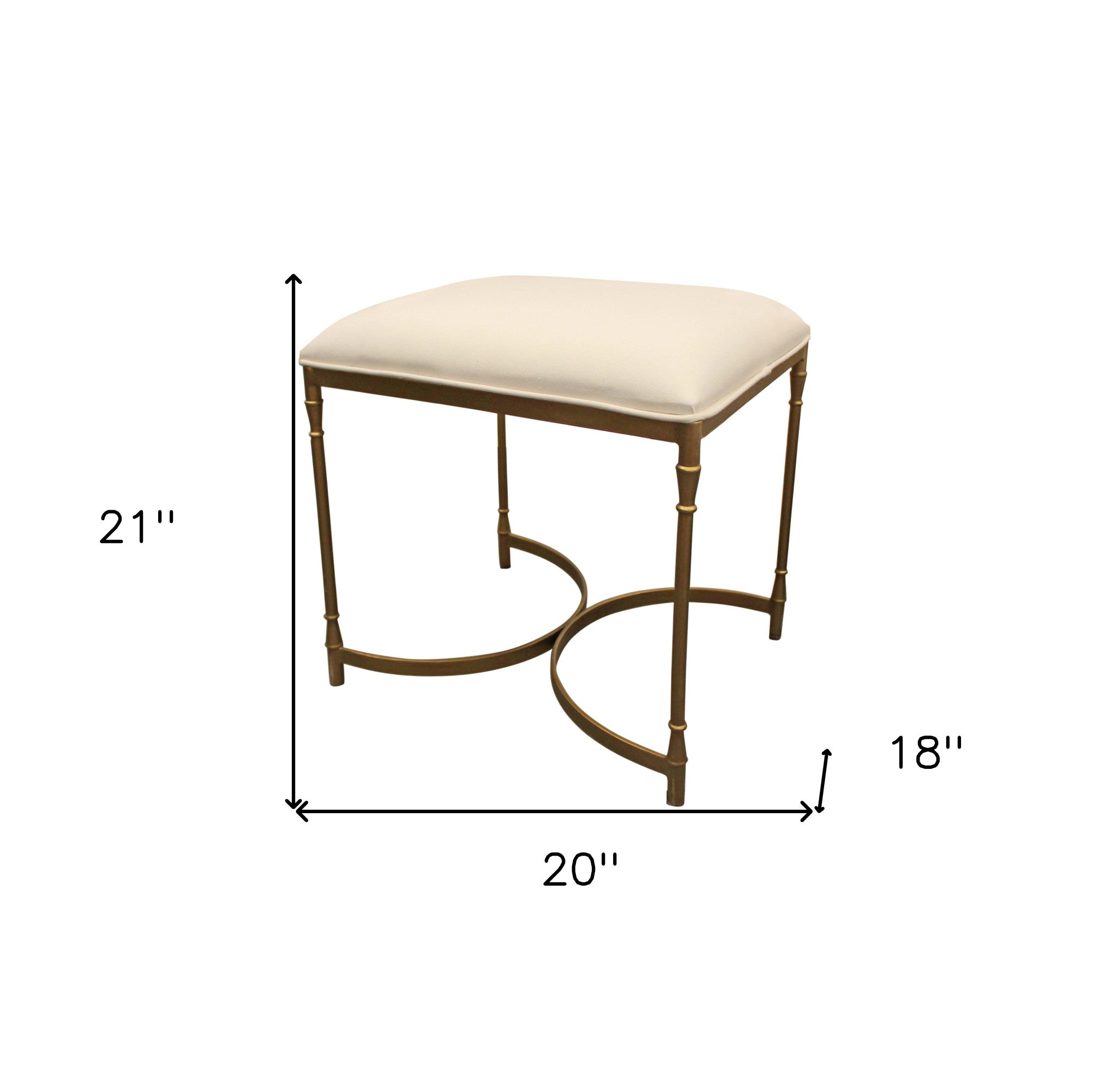 21" Ivory And Brass Iron Backless Bar Chair