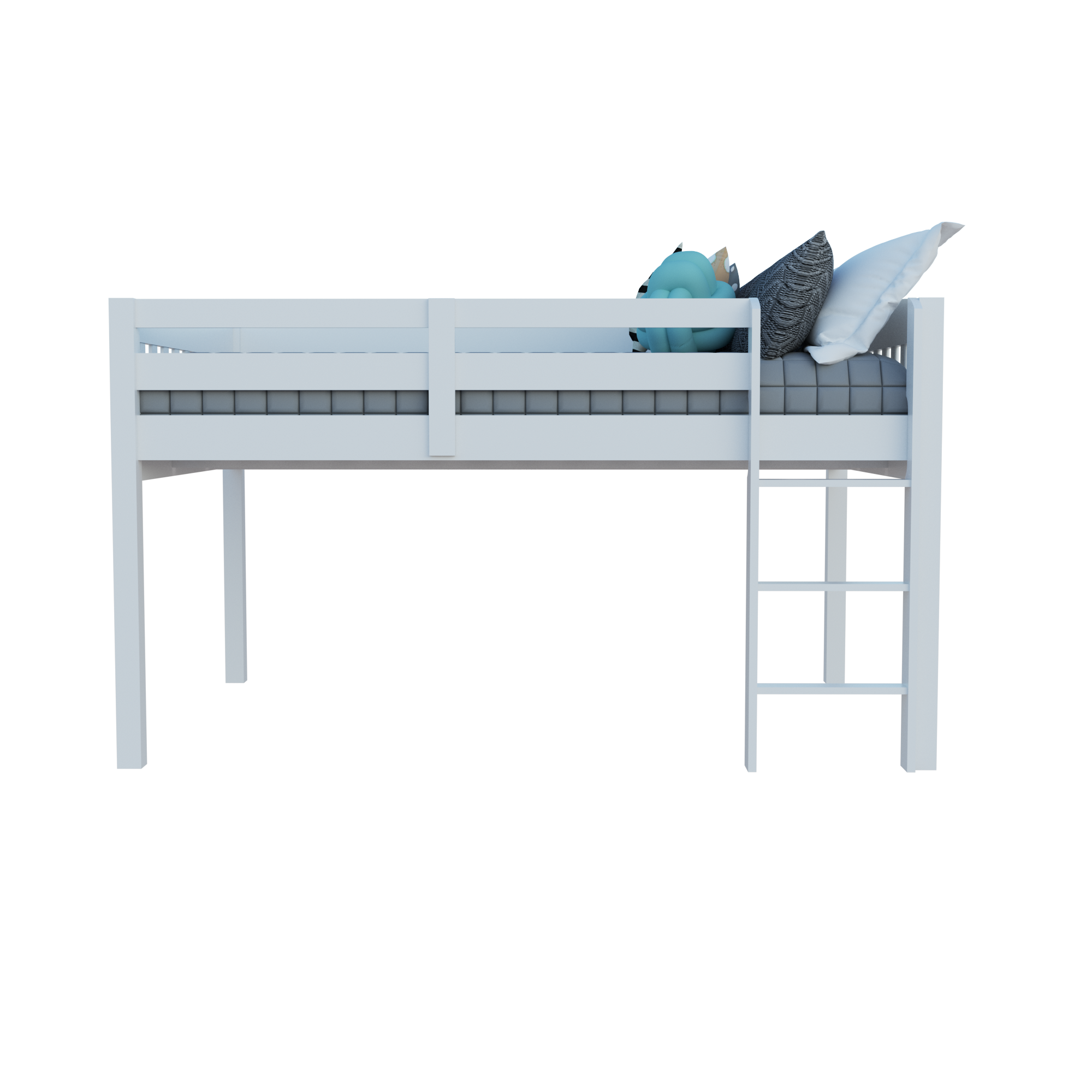 White Solid Wood Full Double Size Low Loft Bed