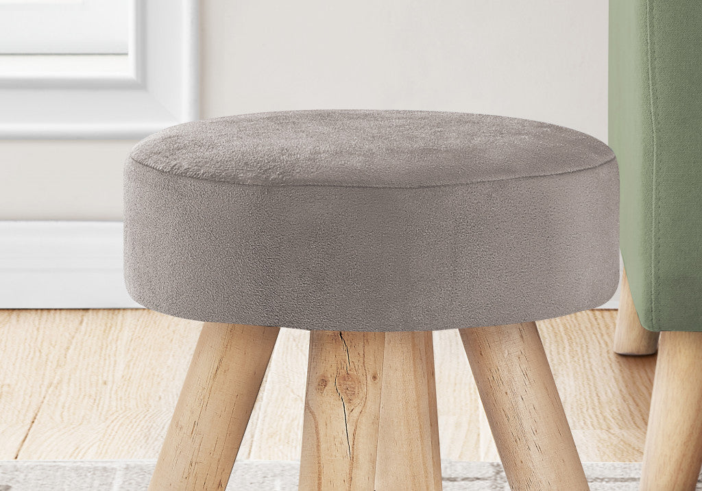 12" Brown Velvet And Natural Round Ottoman