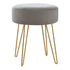 14" Gray Velvet And Gold Round Ottoman