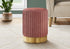 14" Pink Velvet And Gold Round Ottoman