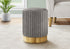 14" Gray Velvet And Gold Round Ottoman