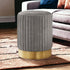 14" Gray Velvet And Gold Round Ottoman