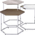 17" Chrome And Taupe Manufactured Wood And Metal Hexagon Nested Coffee Tables