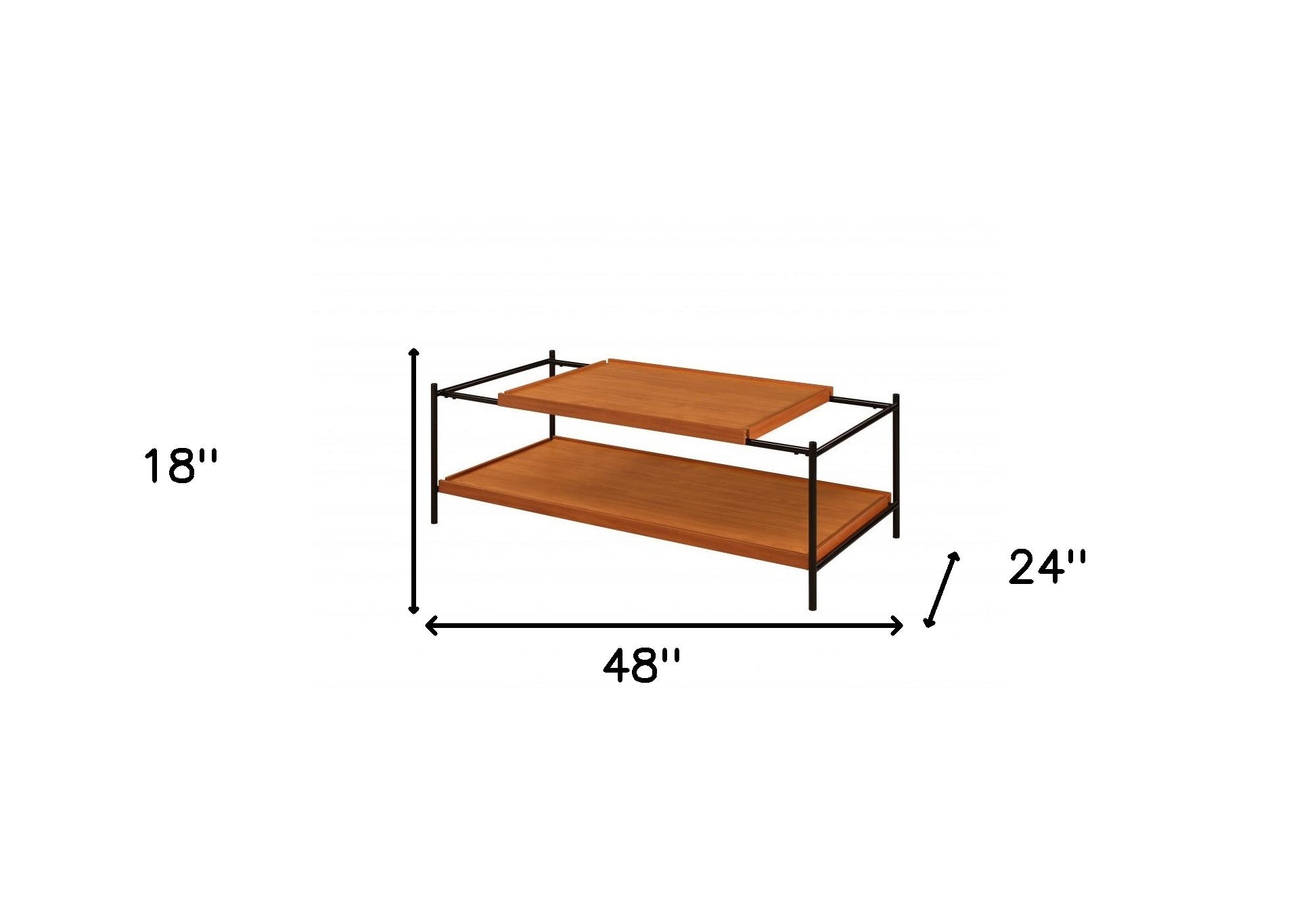 48" Black And Honey Oak Rectangular Coffee Table With Shelf