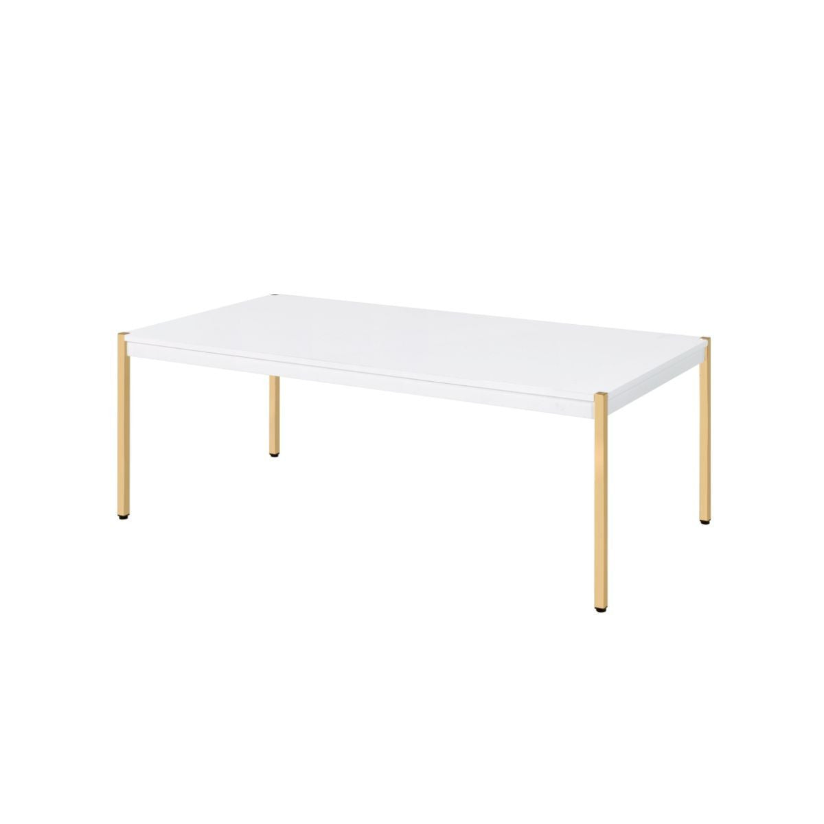 48" Gold And White Manufactured Wood And Metal Rectangular Coffee Table