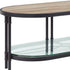 47" Sandy Black And Oak Paper Veneer And Metal Oval Coffee Table With Shelf