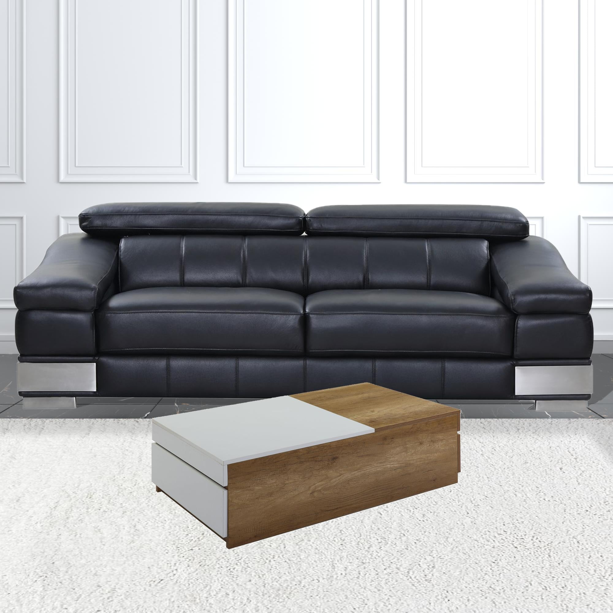 49" Oak And White Melamine Veneer And Manufactured Wood Rectangular Coffee Table With Two Drawers