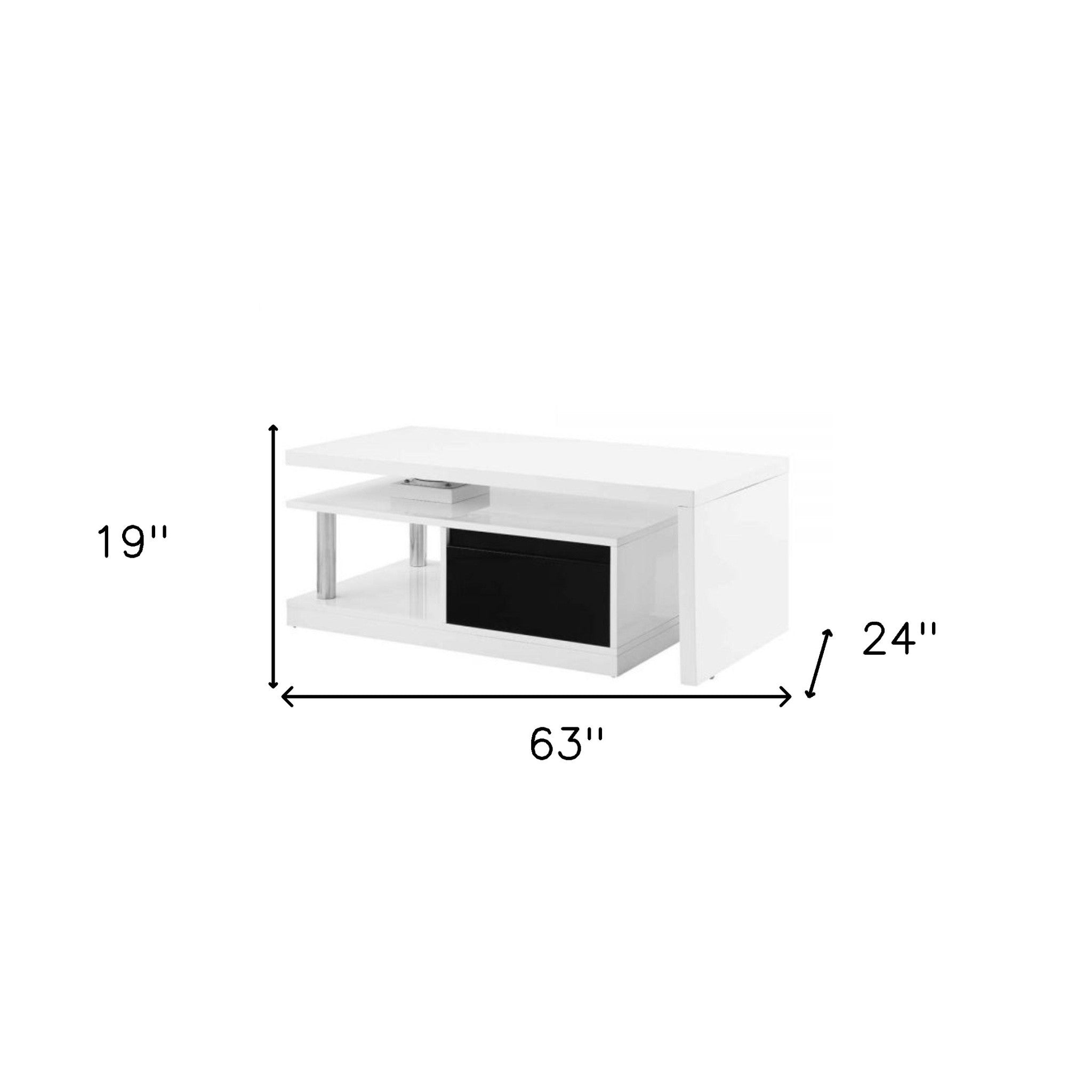 63" White Rectangular Coffee Table With Two Drawers And Shelf