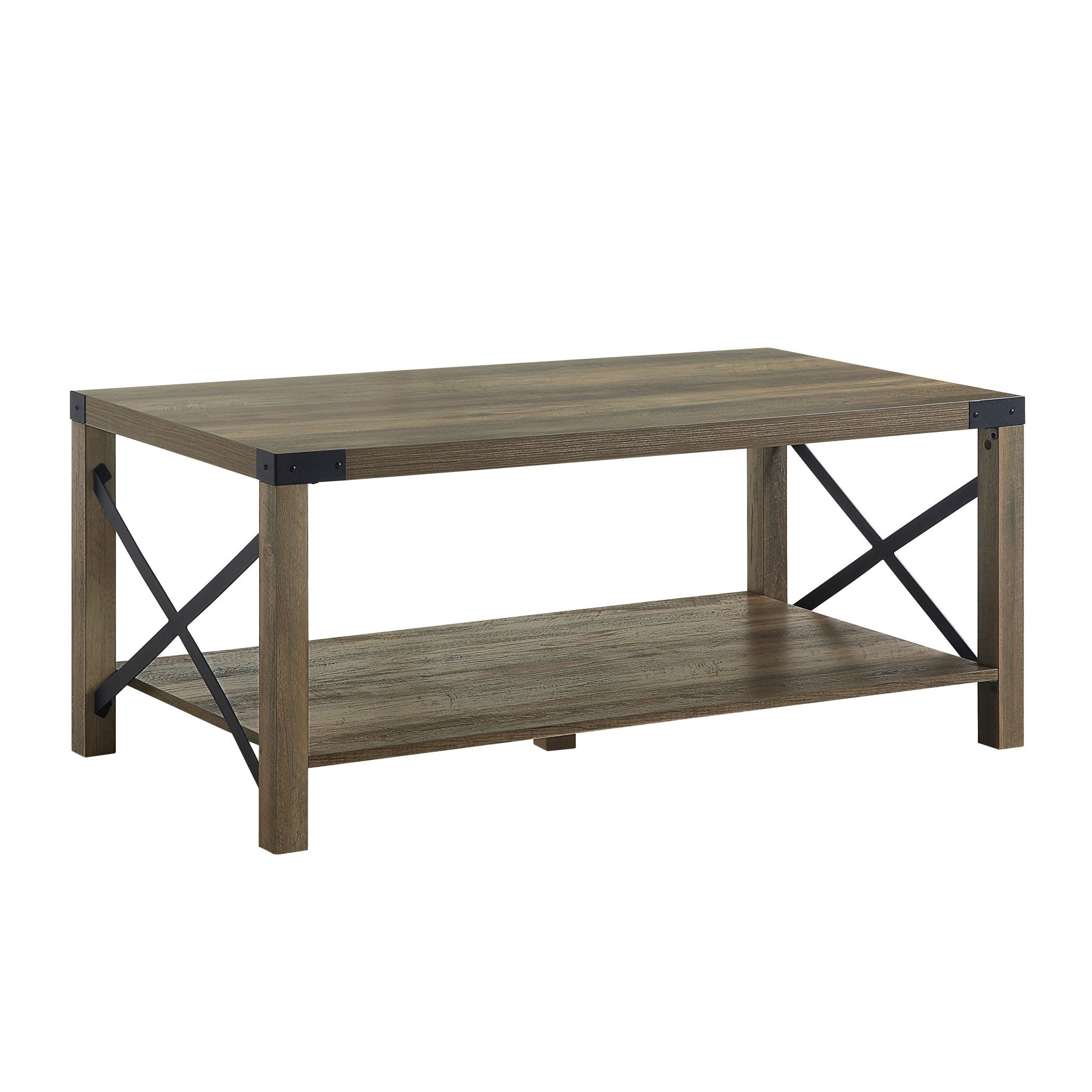 47" Rustic Oak Manufactured Wood Rectangular Coffee Table With Shelf