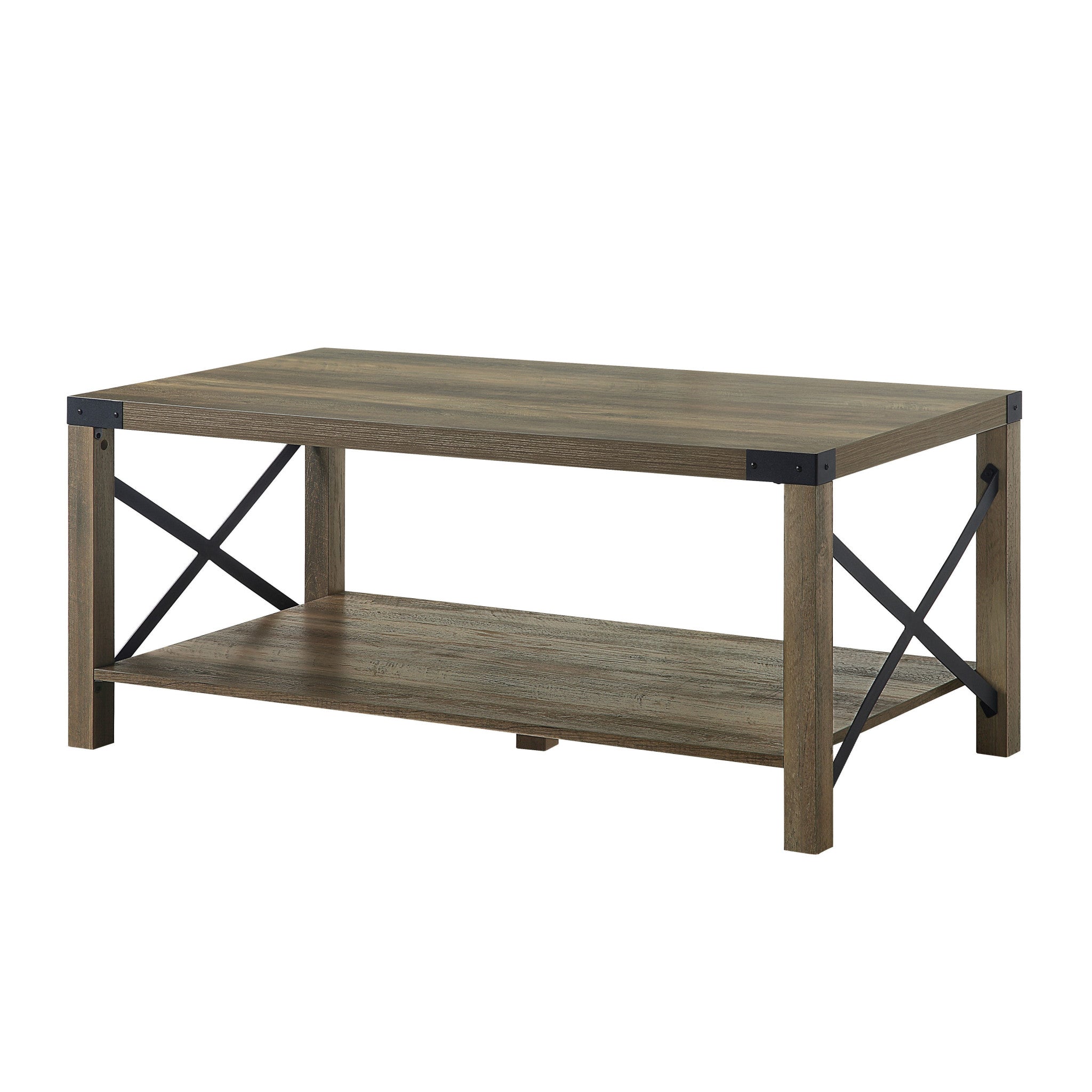 47" Rustic Oak Manufactured Wood Rectangular Coffee Table With Shelf