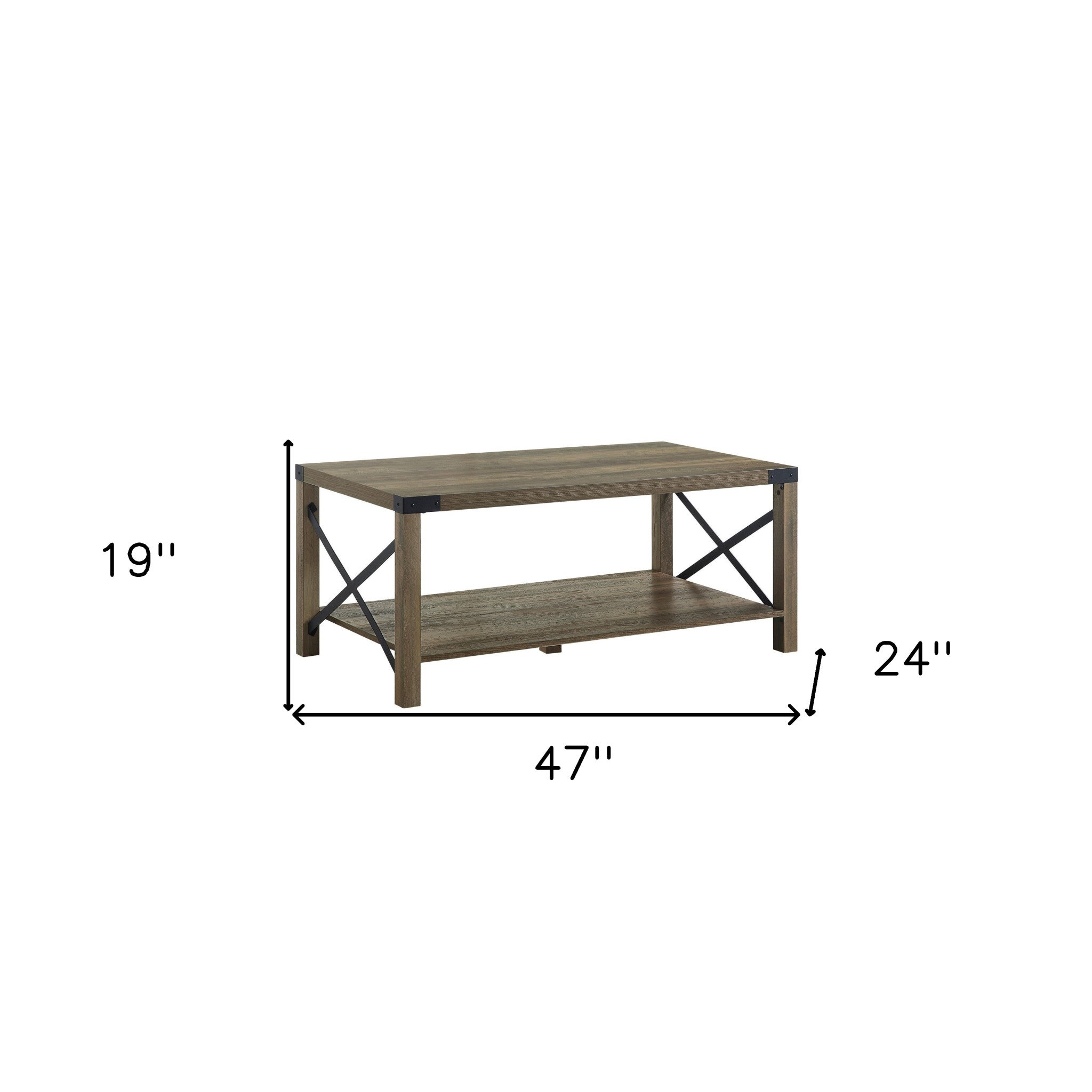 47" Rustic Oak Manufactured Wood Rectangular Coffee Table With Shelf