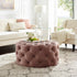 33" Gray Velvet Rolling Tufted Round Cocktail Ottoman