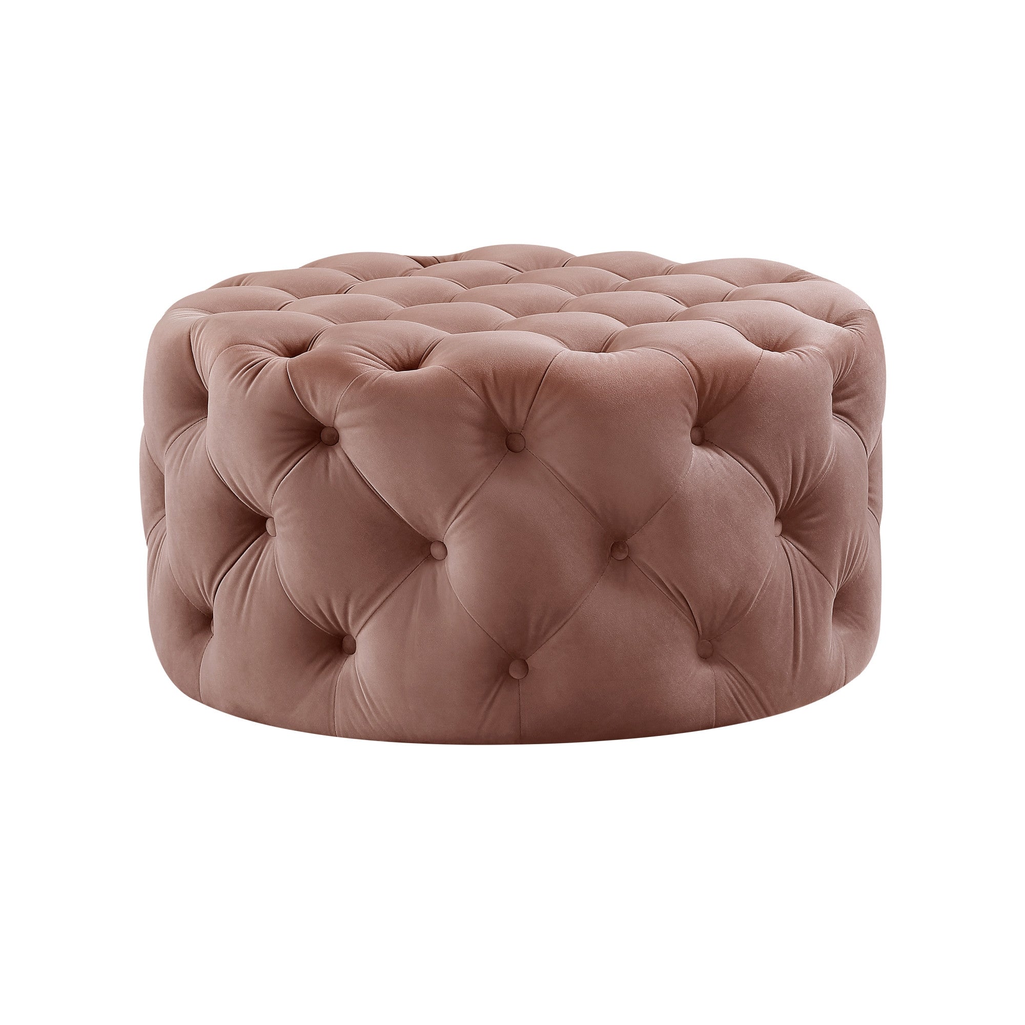 33" Gray Velvet Rolling Tufted Round Cocktail Ottoman