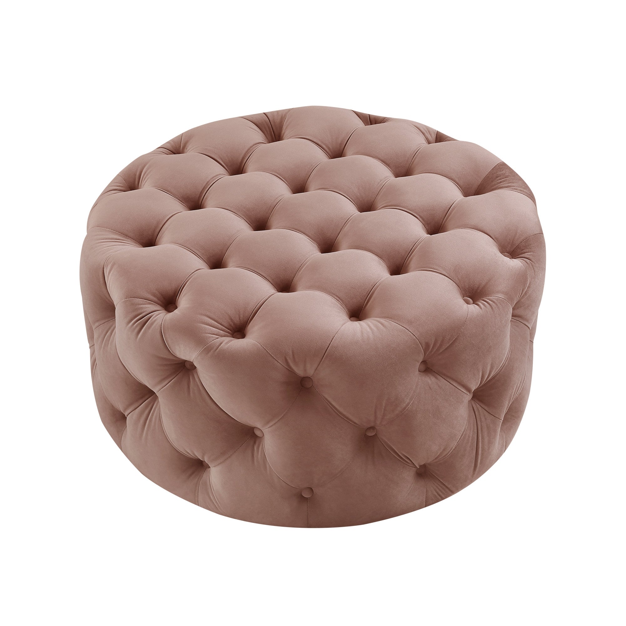 33" Gray Velvet Rolling Tufted Round Cocktail Ottoman