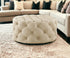 33" Gray Velvet Rolling Tufted Round Cocktail Ottoman