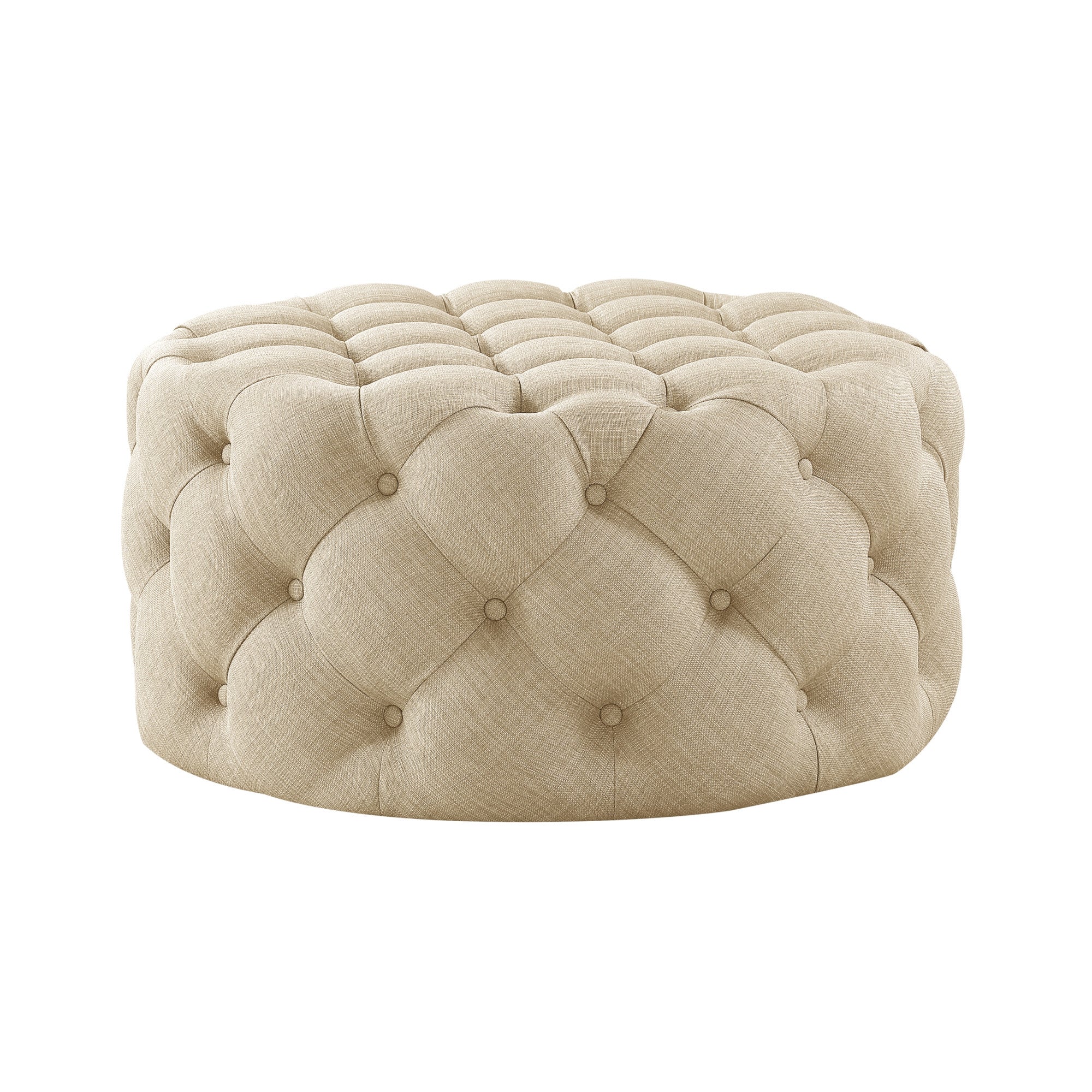 33" Gray Velvet Rolling Tufted Round Cocktail Ottoman