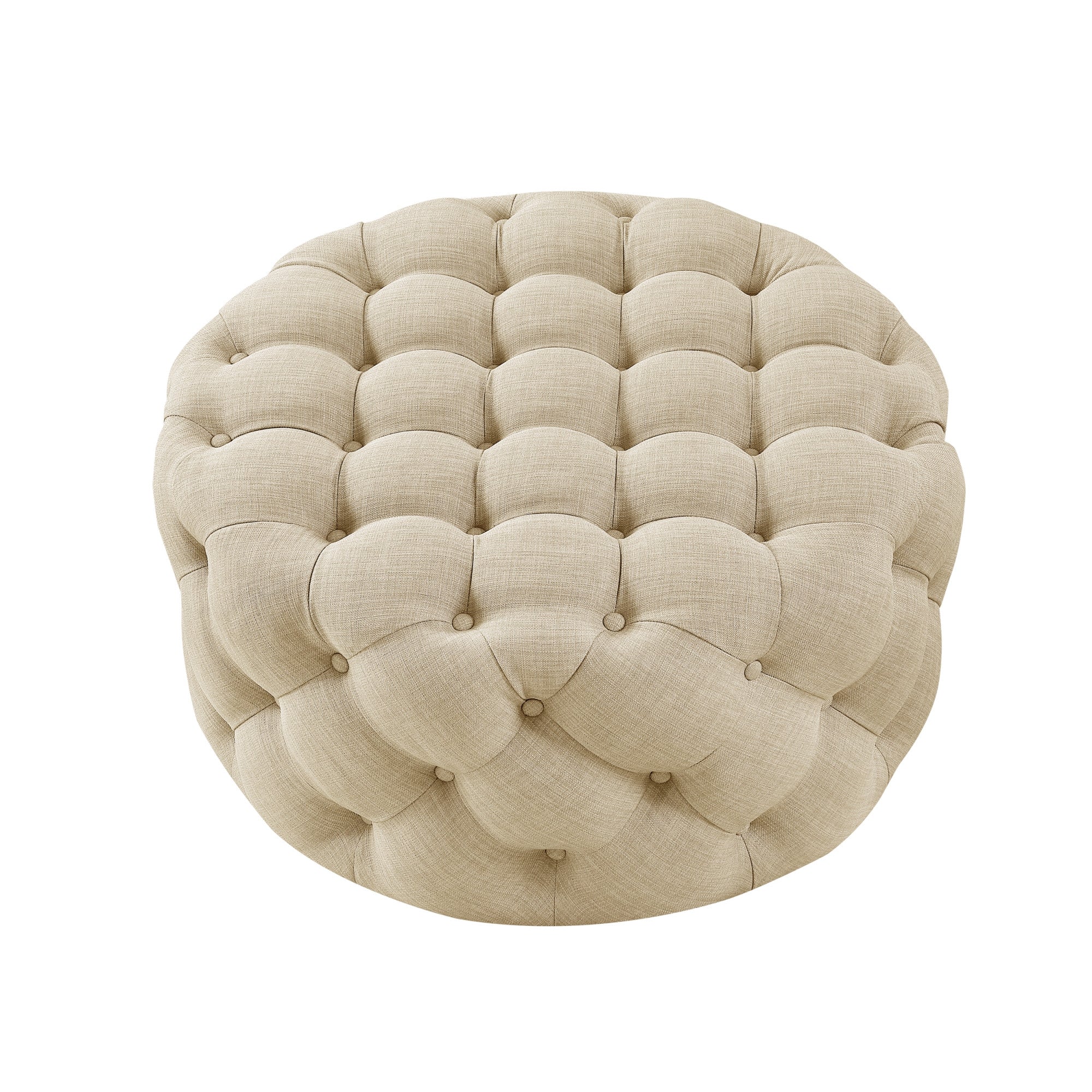 33" Gray Velvet Rolling Tufted Round Cocktail Ottoman