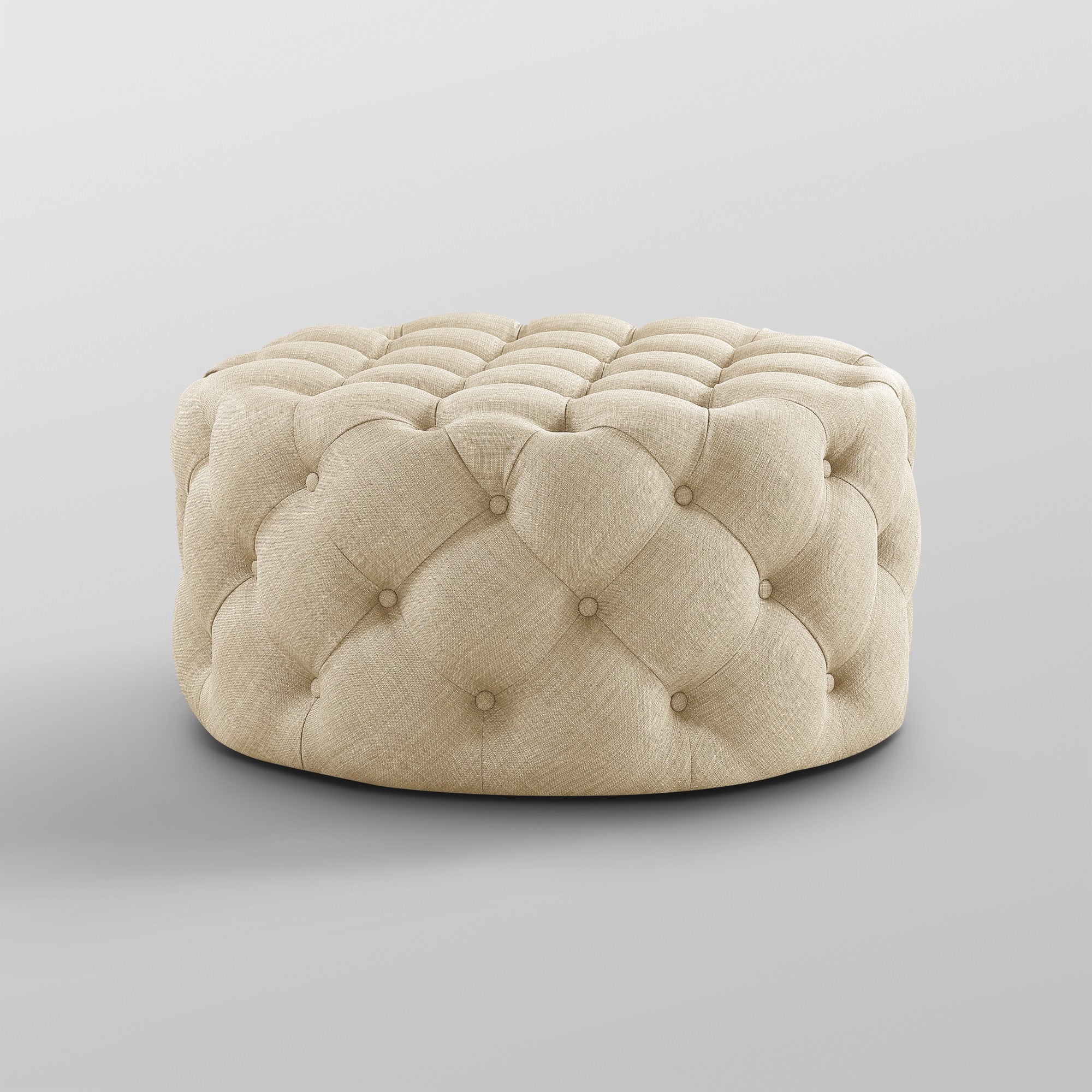 33" Gray Velvet Rolling Tufted Round Cocktail Ottoman