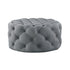 33" Gray Velvet Rolling Tufted Round Cocktail Ottoman