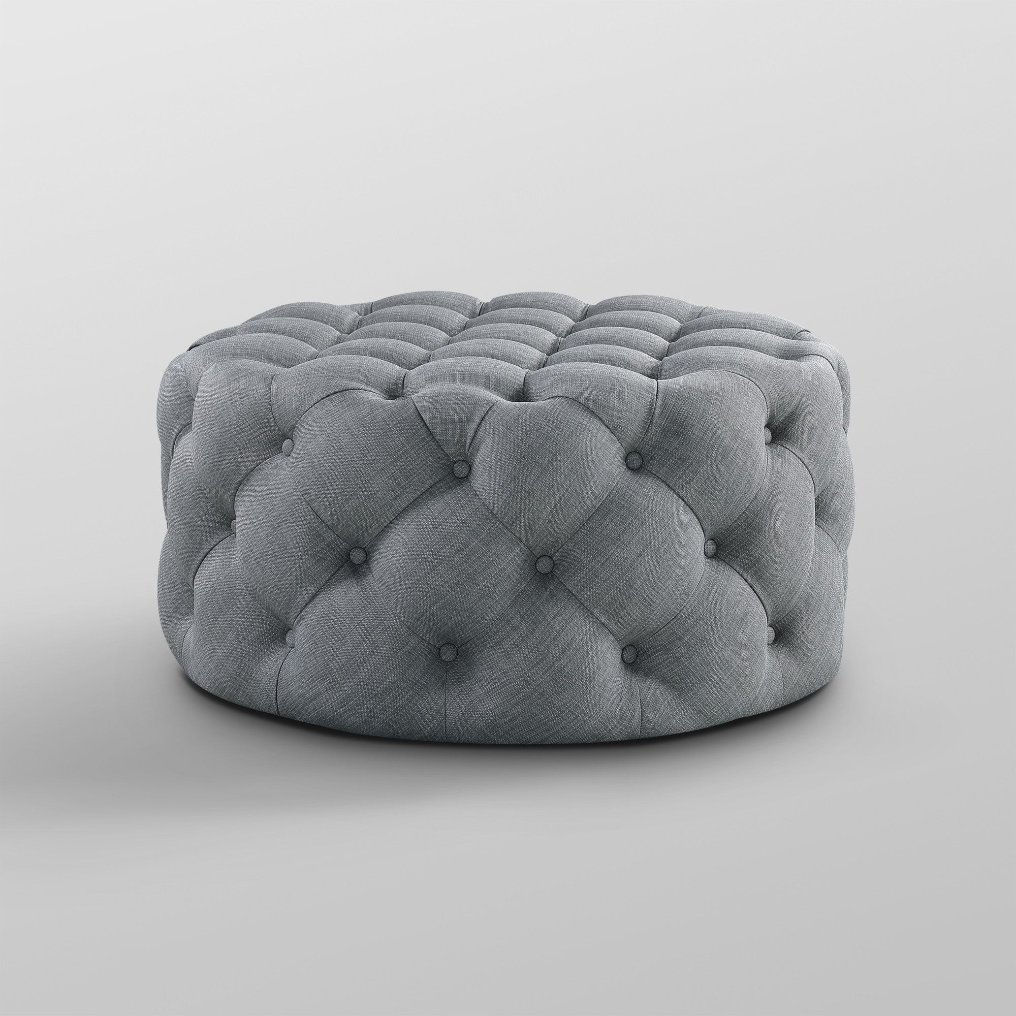 33" Gray Velvet Rolling Tufted Round Cocktail Ottoman