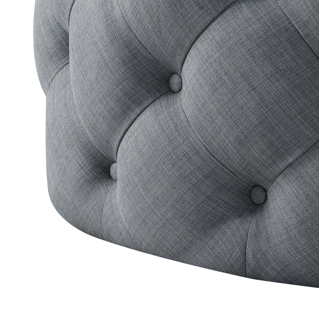 33" Gray Velvet Rolling Tufted Round Cocktail Ottoman