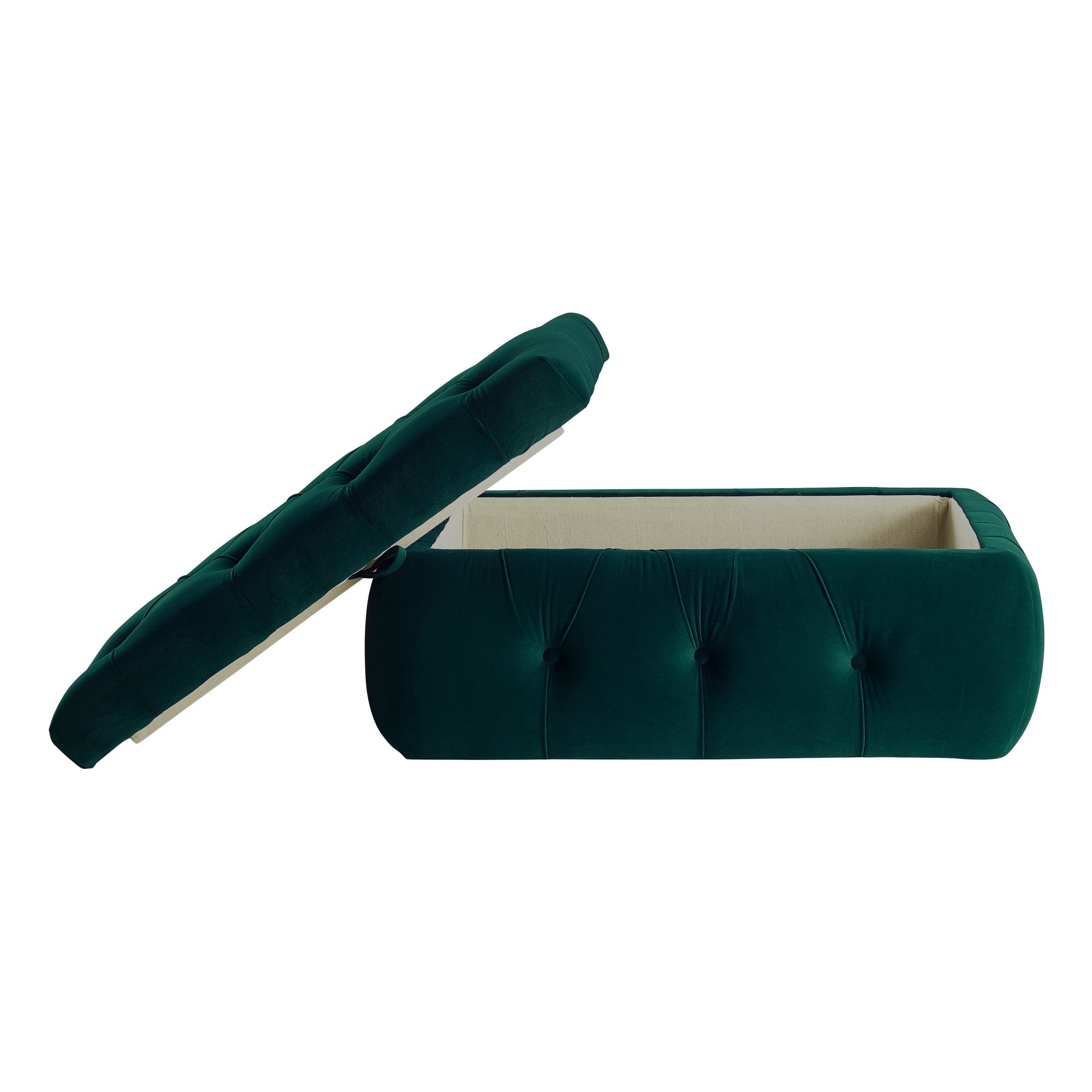 25" Green Velvet Tufted Storage Ottoman